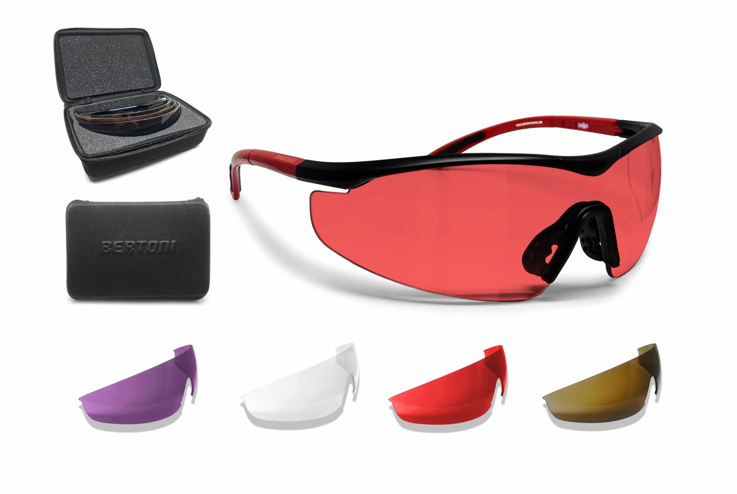 BERTONI Gafas Protectoras Balistica Tacticas de Seguridad para Disparar con 4 lentes Incluidas y Clip para Lentes Graduadas – SH898 SOS