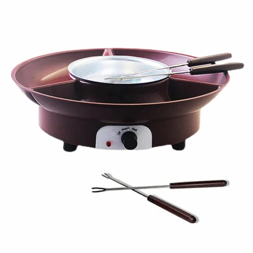 Juego de Ollas para Fondue, MáQuina EléCtrica para Hacer Fondue de Chocolate con 4 Tenedores, Kit de MáQuina para Fundir Queso, Control de Temperatura. Enchufe Europeo