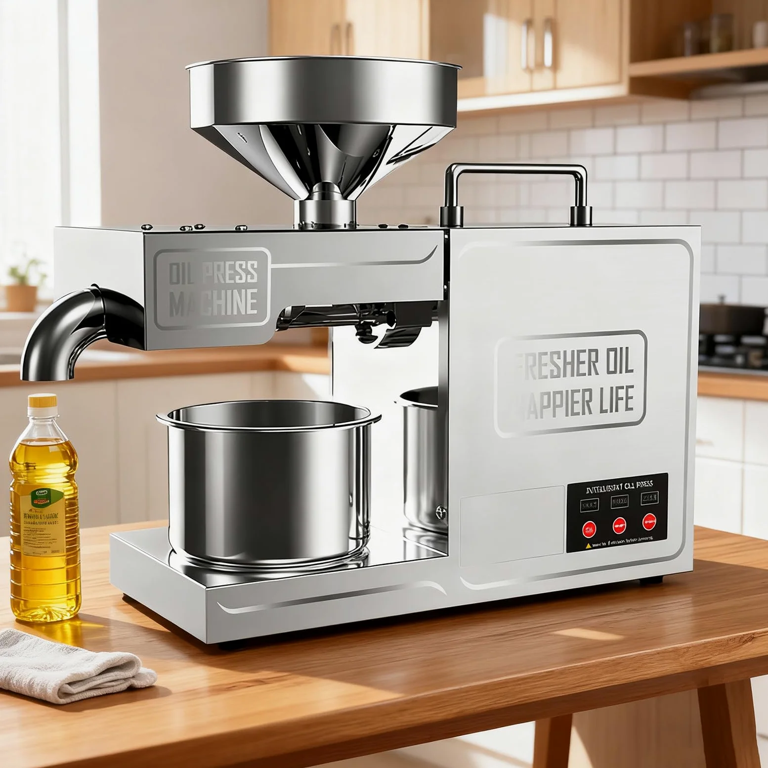 Aceitera Eléctrica, Prensa De Aceite para Cacahuetes, Acero Inoxidable 304, 0.6kWh/h, para Aceite de Coco y Oliva, Barra de Prensado extraíble,Fácil de Limpiar