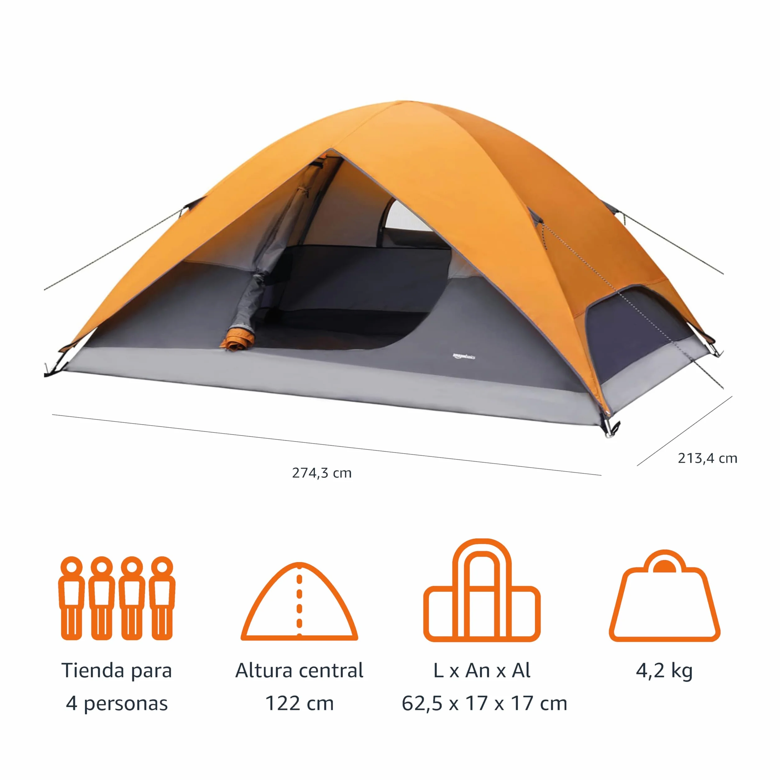 Amazon Basics Tienda de campaña impermeable 6 personas 3 estaciones lona bolsa transporte