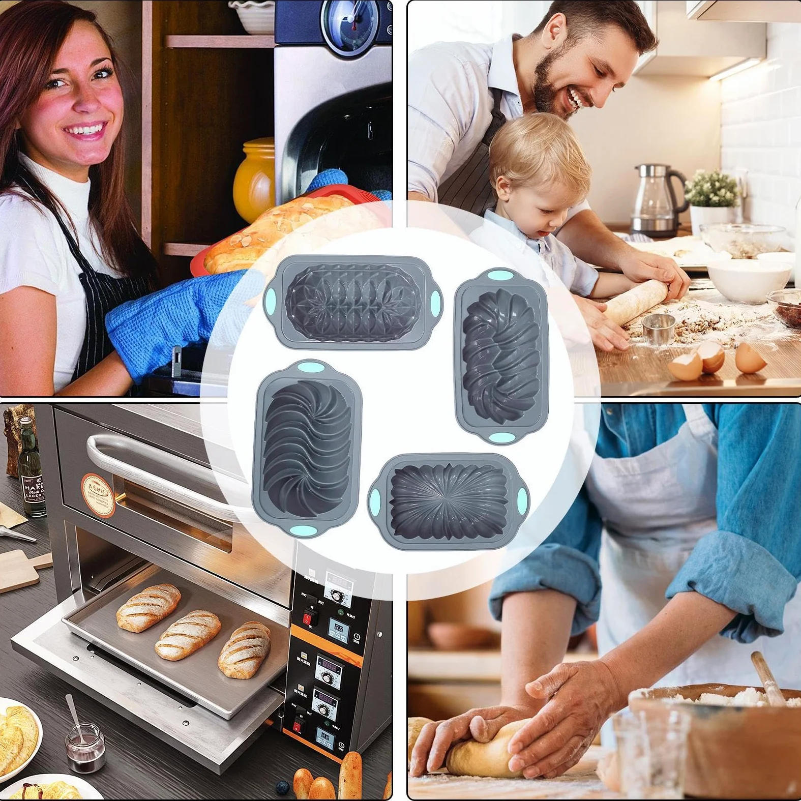 Molde De Silicona Para Pan Forma de cocina casera reutilizable | 4 Piezas Molde Pan De Sándwich Pasteles, brownies, pastel de carne, empanadas, lasaña, quiches,