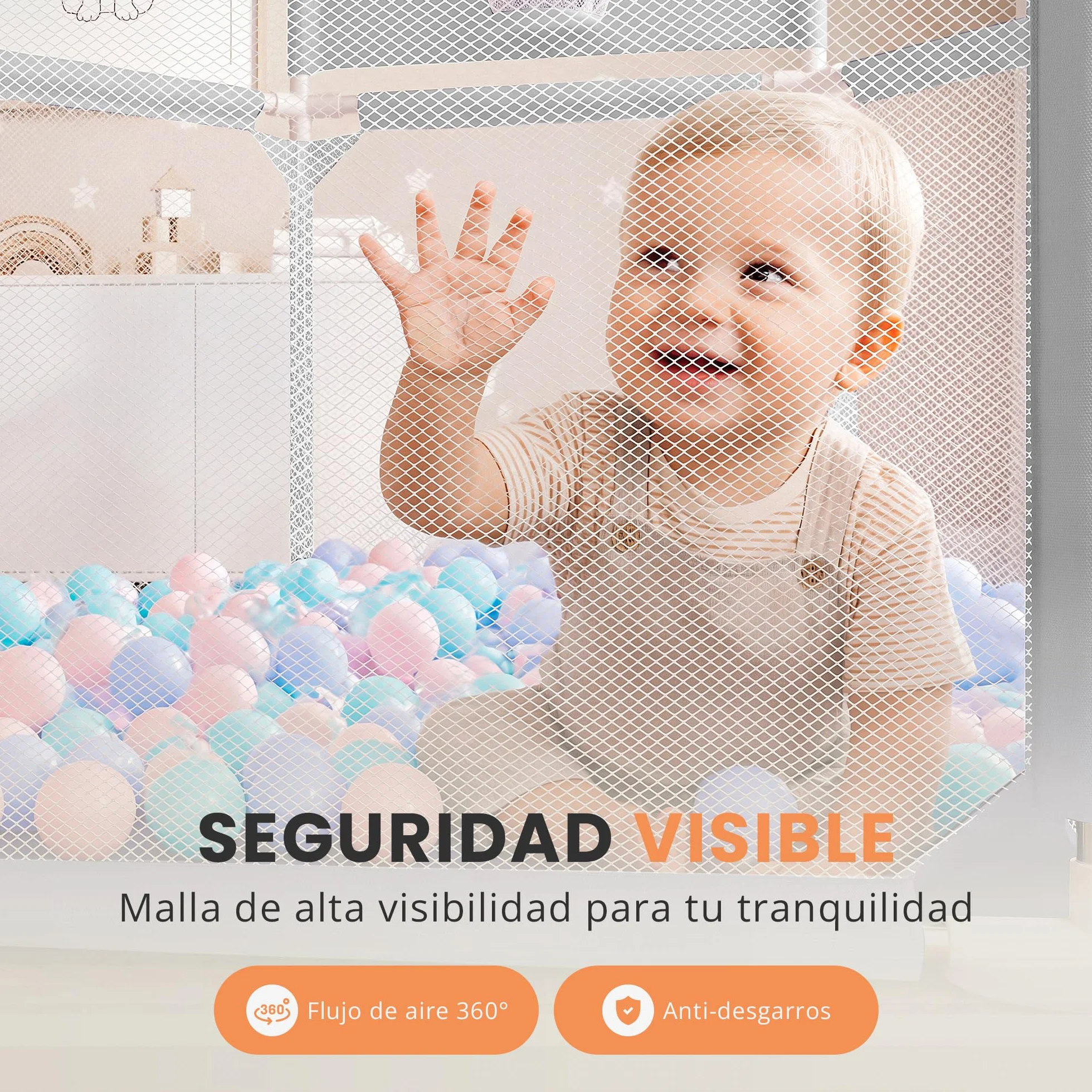 JUPPLIES Parque Infantil Bebe 127x127cm Hexagonal – Corralito Bebe con Malla Transpirable – Parque de Juegos Bebe con Puerta Lateral – Playpen Bebe - Parque con Canasta y Pelotas