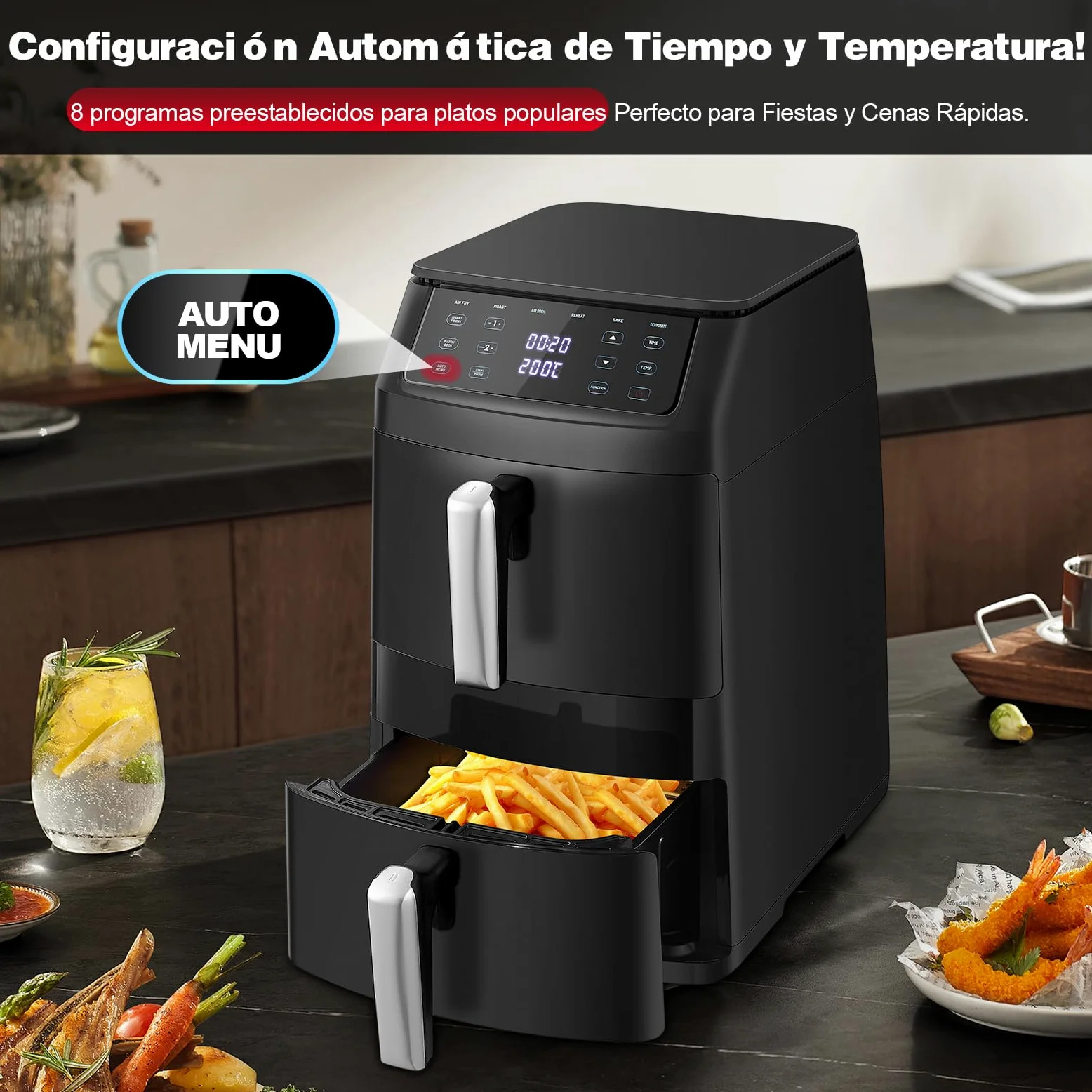 TopStrong Freidora de Aire XXL 11L, Air Fryer Doble Cesta Apilada, Freidora de Aire Doble Resistencia, 2500W, 6 Funciones, 8 Recetas, Lavavajillas, Ahorro Energético