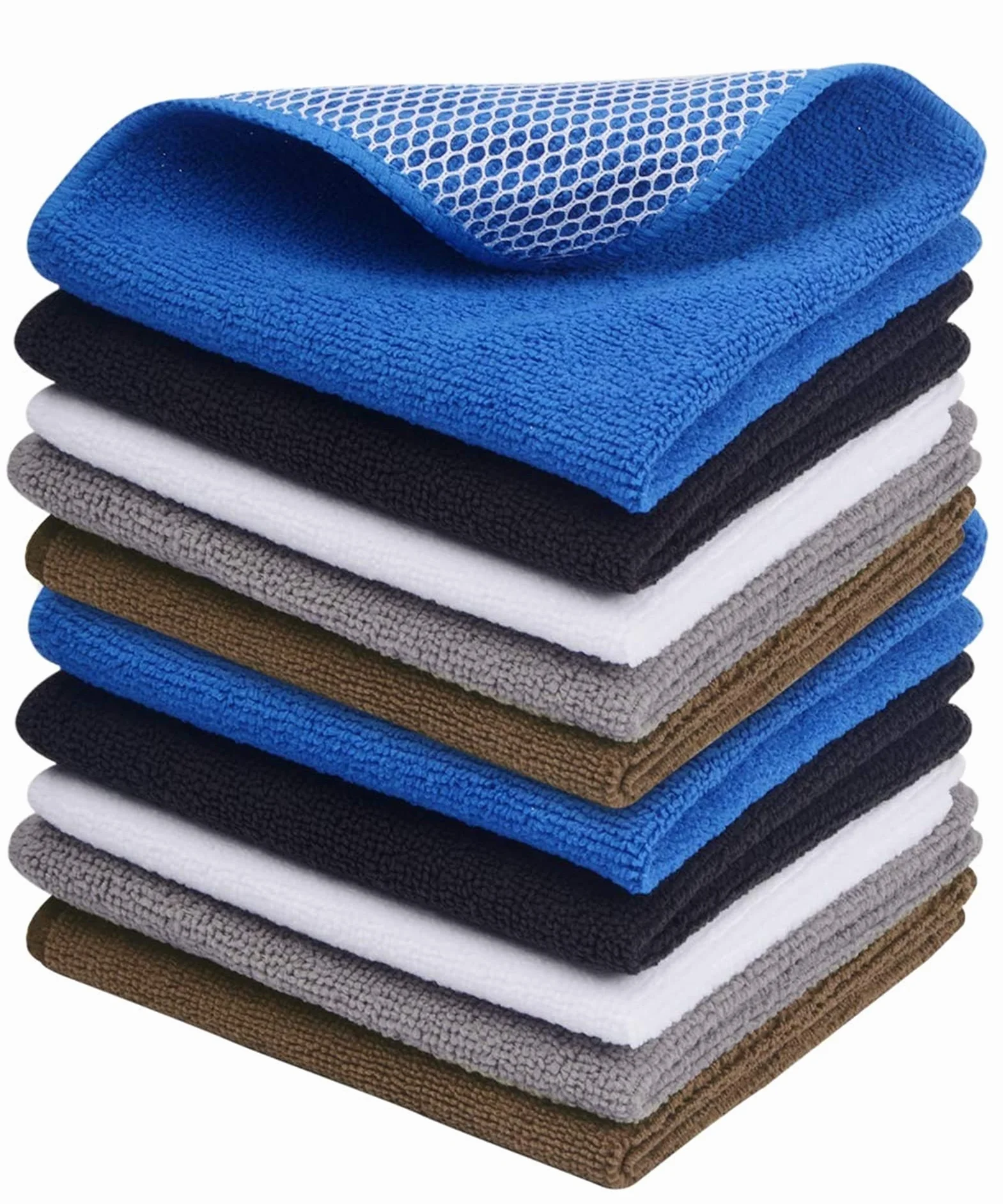 Paños de cocina de microfibra superabsorbentes, los mejores paños de limpieza de cocina con lado de poliéster, paquete de 10 unidades, color marrón, altamente eficaces para un secado rápido y