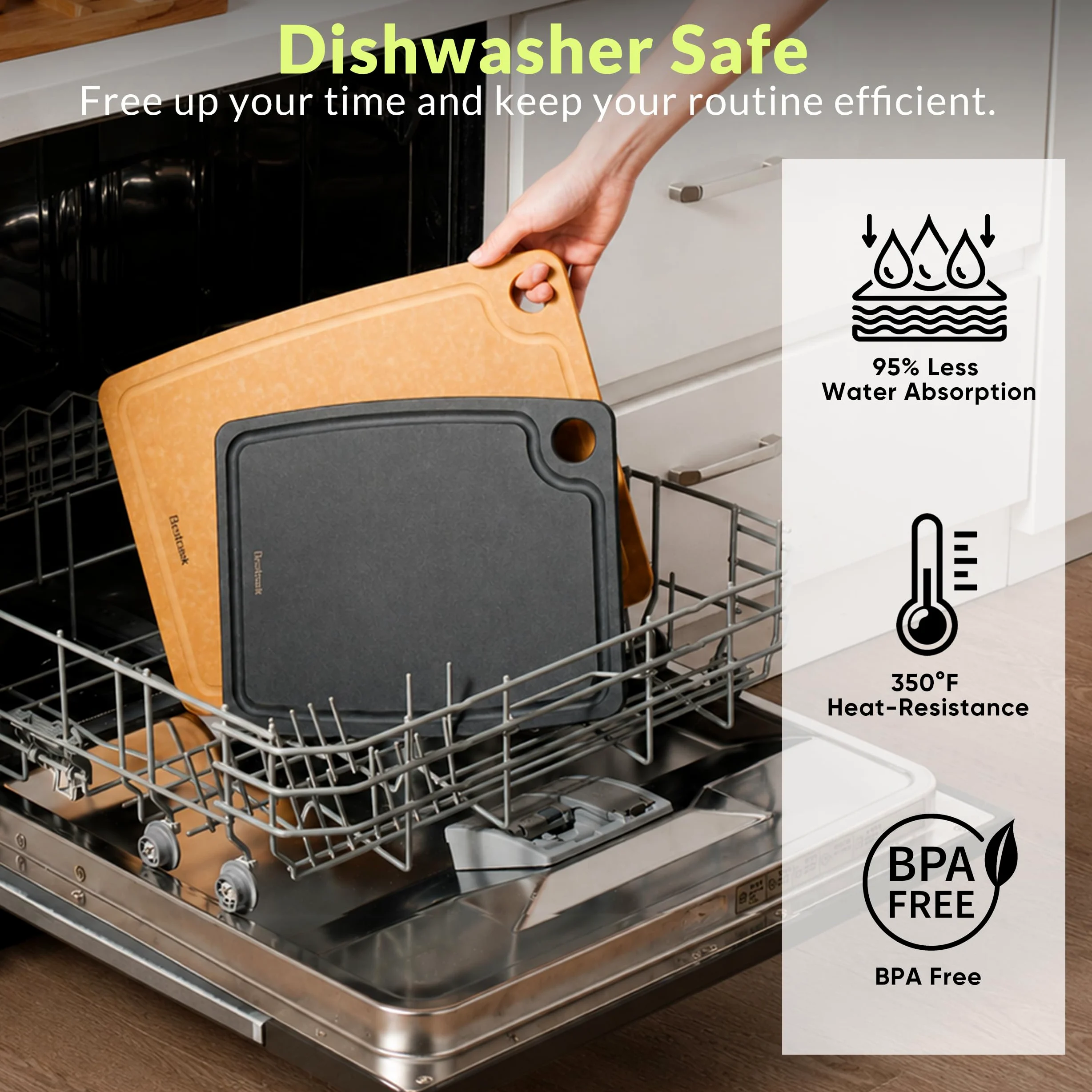 BESTCOOK Tabla de Cortar de Fibra de Madera con Ranura para Jugos, Apta Para Lavavajillas, Patas Antideslizantes, sin BPA, no Porosa, Reversible, Duradera para la Cocina, Carne, Pan y Fruta