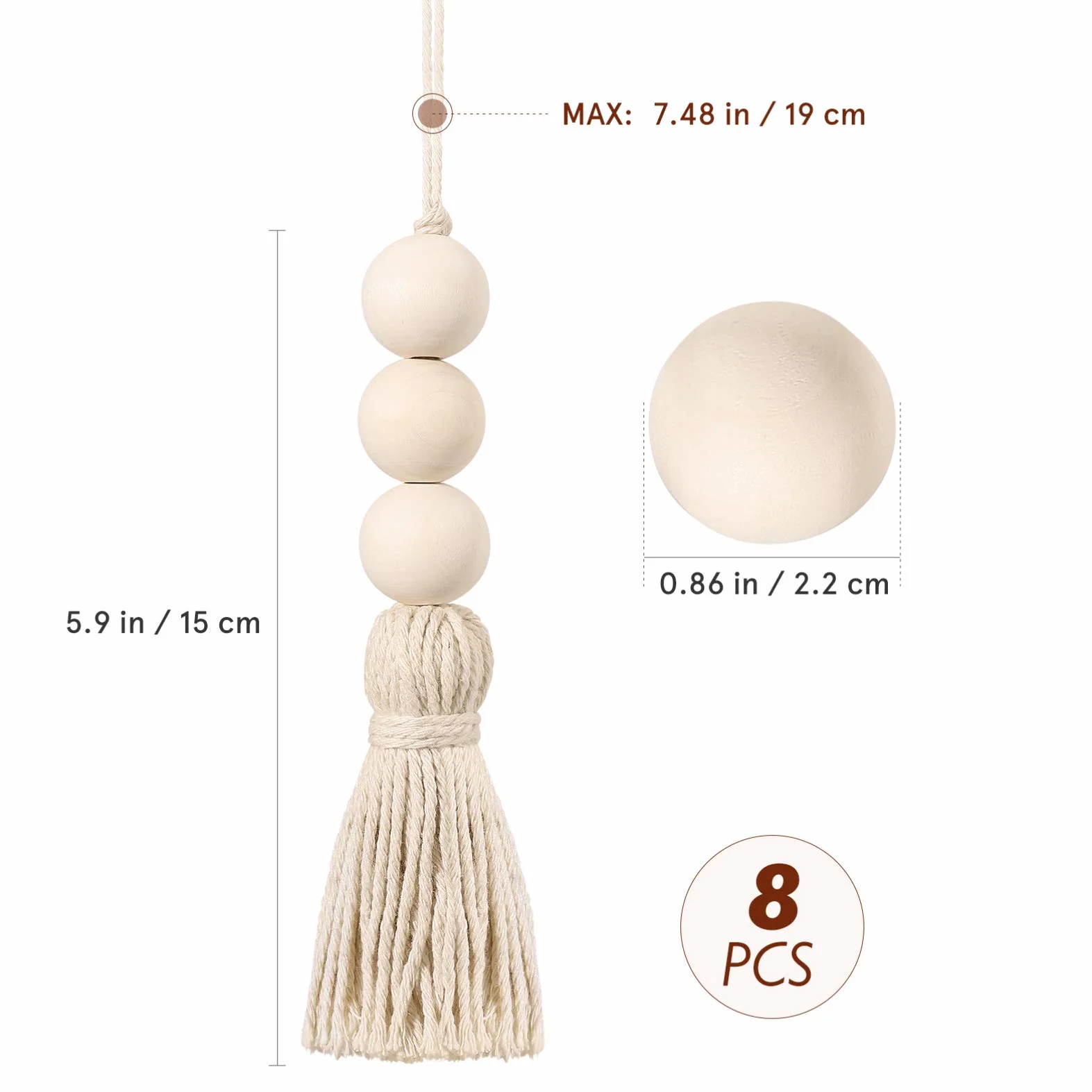 Garneck 8 Piezas de Cuerda de Algodón Retro Adornos de Borla Natural Cuentas Colgantes Manija de La Puerta Decoraciones para La Ventana del Hogar de La Pared