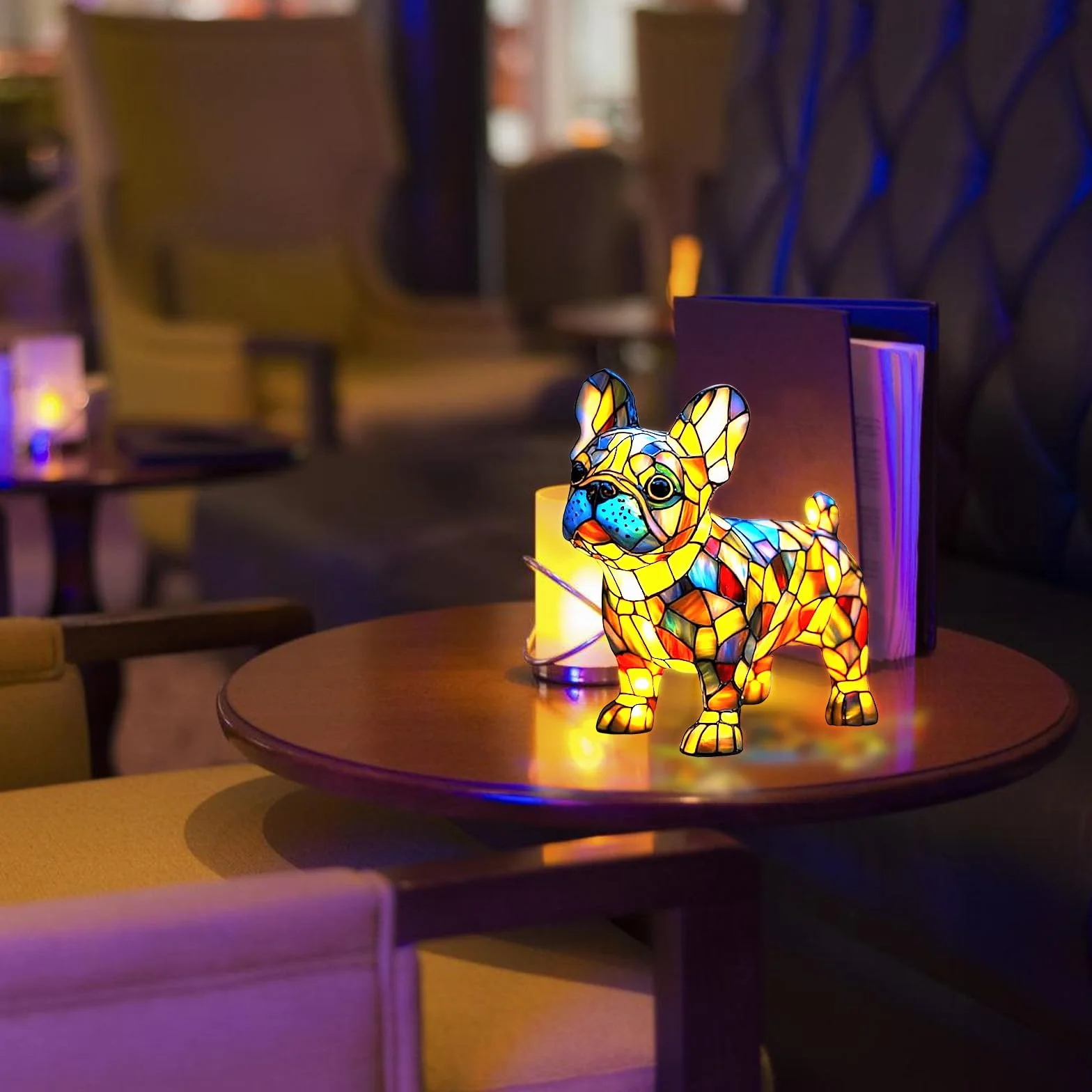 PORFOYO Luz Nocturna De Resina En De Perro,Serie De Lámpara De Mesa De Perros Para Amantes De Los Perros,Lámpara De Dormitorio,Luz LED