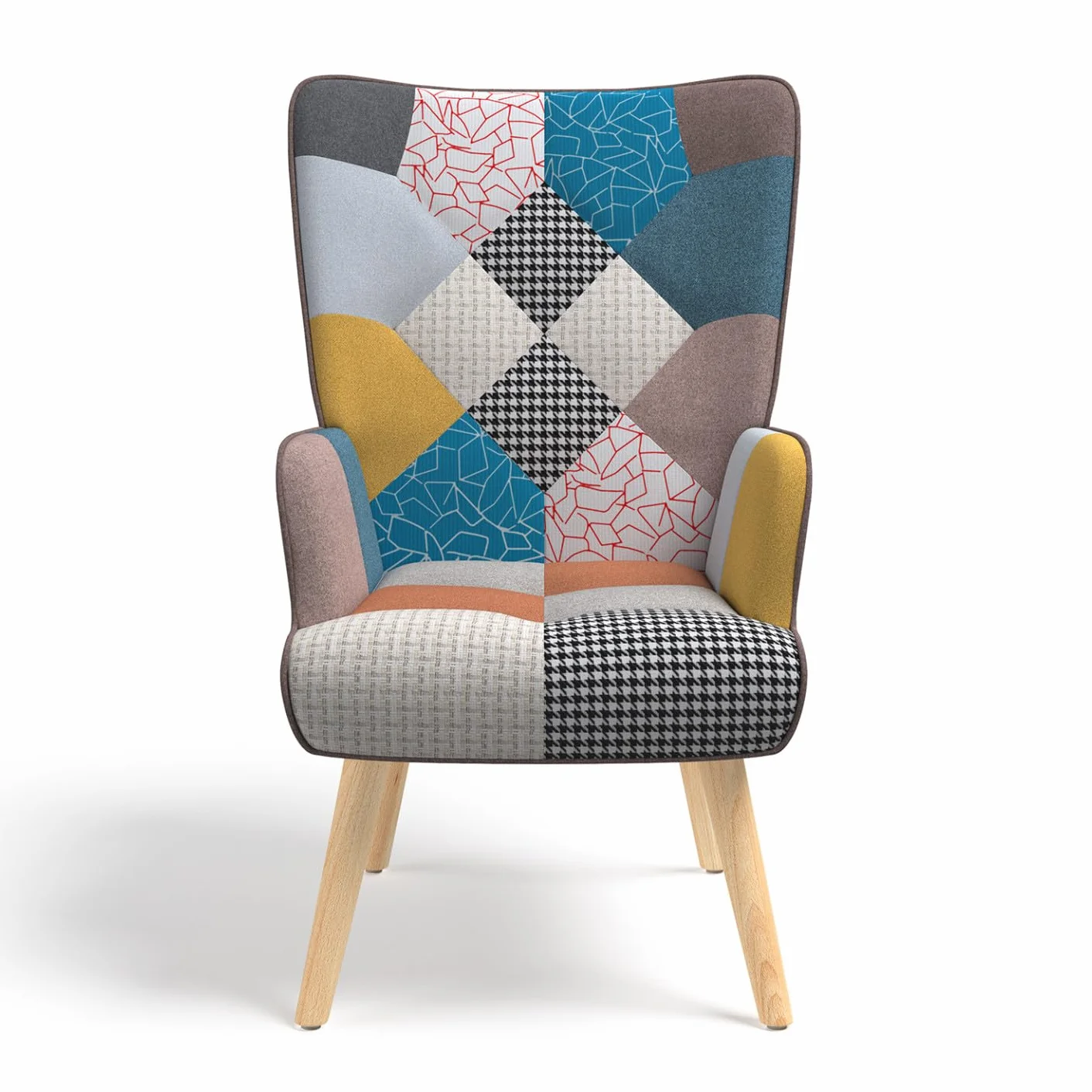 IDMarket - Sillón escandinavo Ivar con reposapiés, tejido de retales multicolor