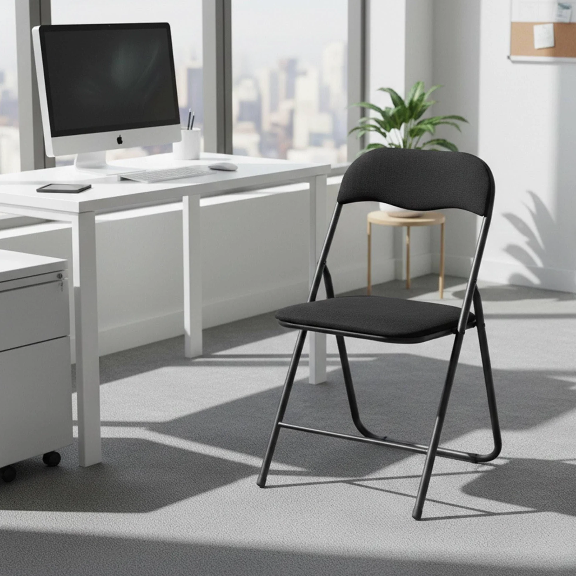 Well Home Silla Plegable Terciopelo Asiento 40x38cm, Acolchada, Estructura metálica, Negra