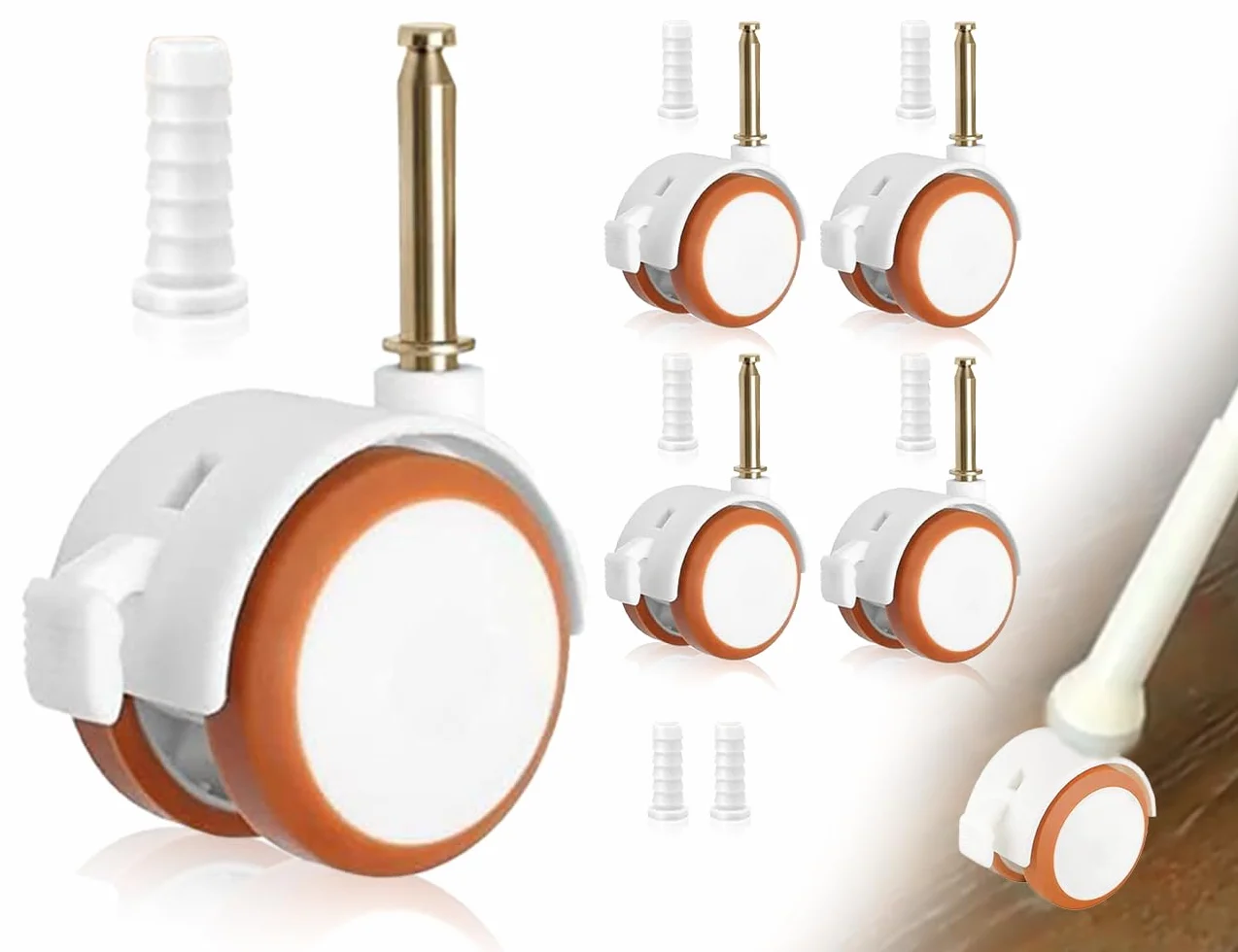ZoeTekway Set 4 ruote piroettanti per mobili per bambini perno manicotto 7 mm con freno bianco