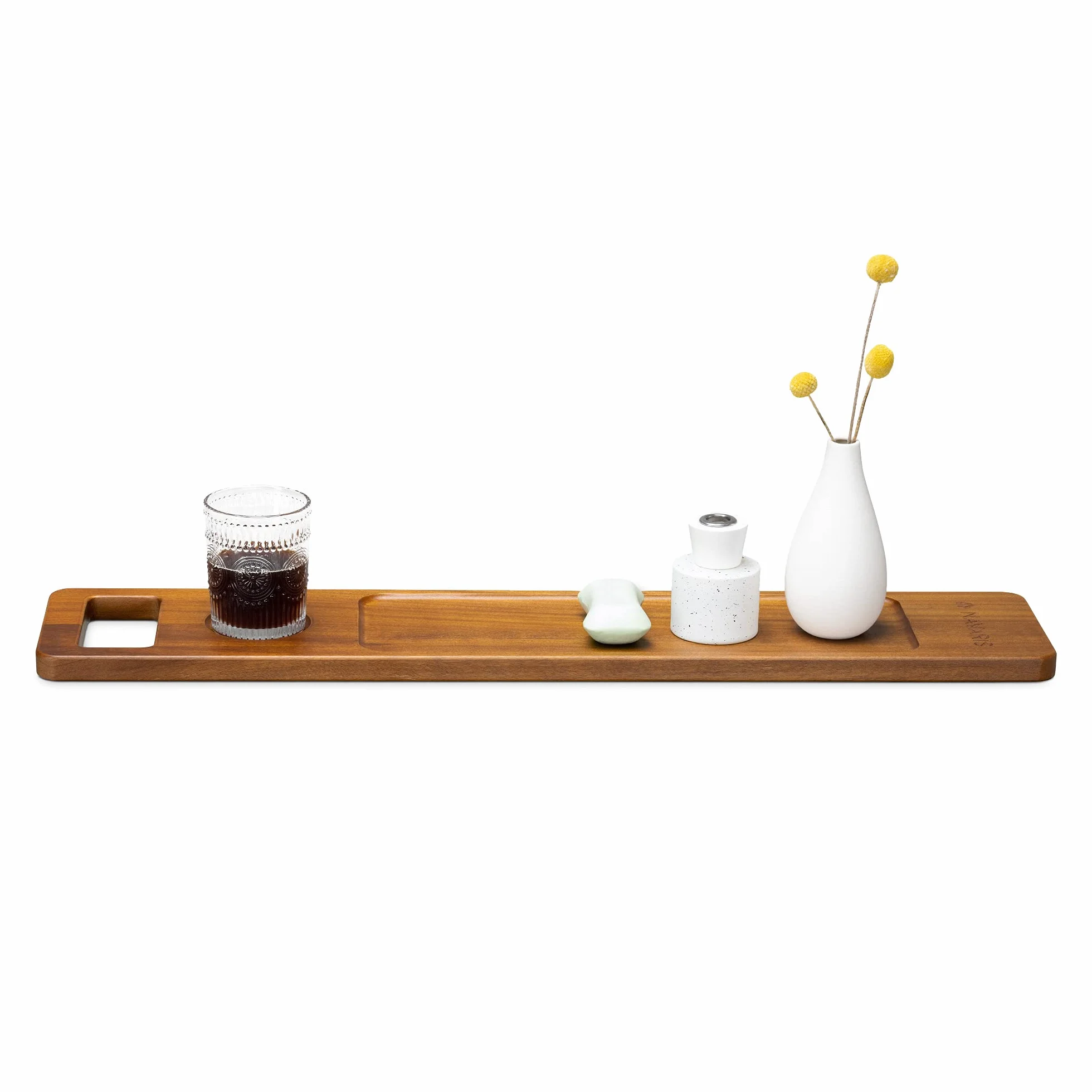 Navaris Bandeja de Madera para bañera - Mesa Auxiliar para la Tina con Espacio para café Vino Libro Tablet - Accesorio con Forma de Tabla para baño