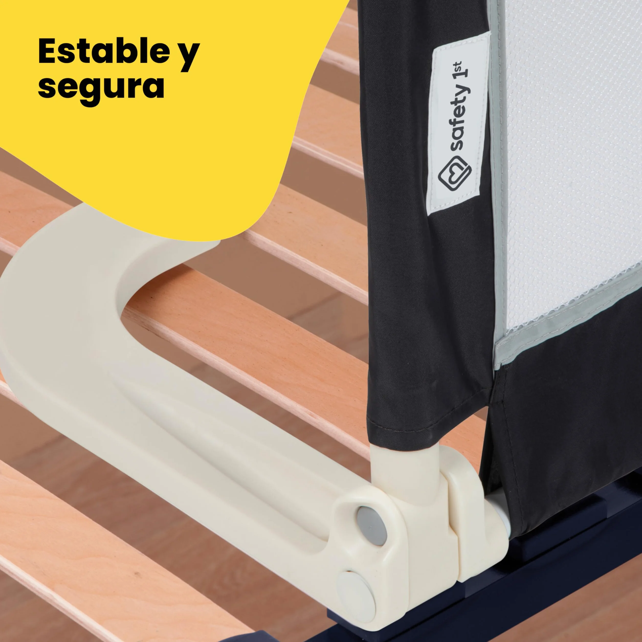 Safety 1st Barrera Cama Portátil 106 x 42cm, Barrera de Seguridad Niños Cama Plegable, 18M-5A, Barrera Cama Niños Viaje, Tejido de Malla, Fácil Instalación, Bloqueo Automático, Fácil Transporte, Grey