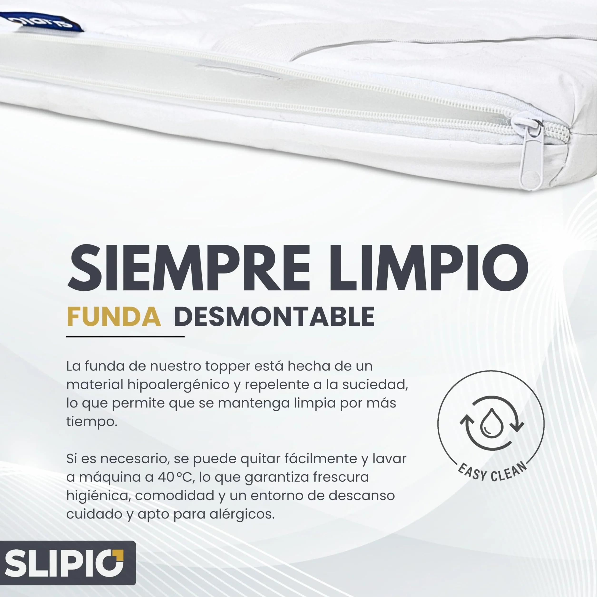 Topper de Colchón 100x200 cm | 5 cm | Ergo+ Espuma Ortopédica | Cubrecolchón | Funda Extraíble Antiácaros y Antialérgico