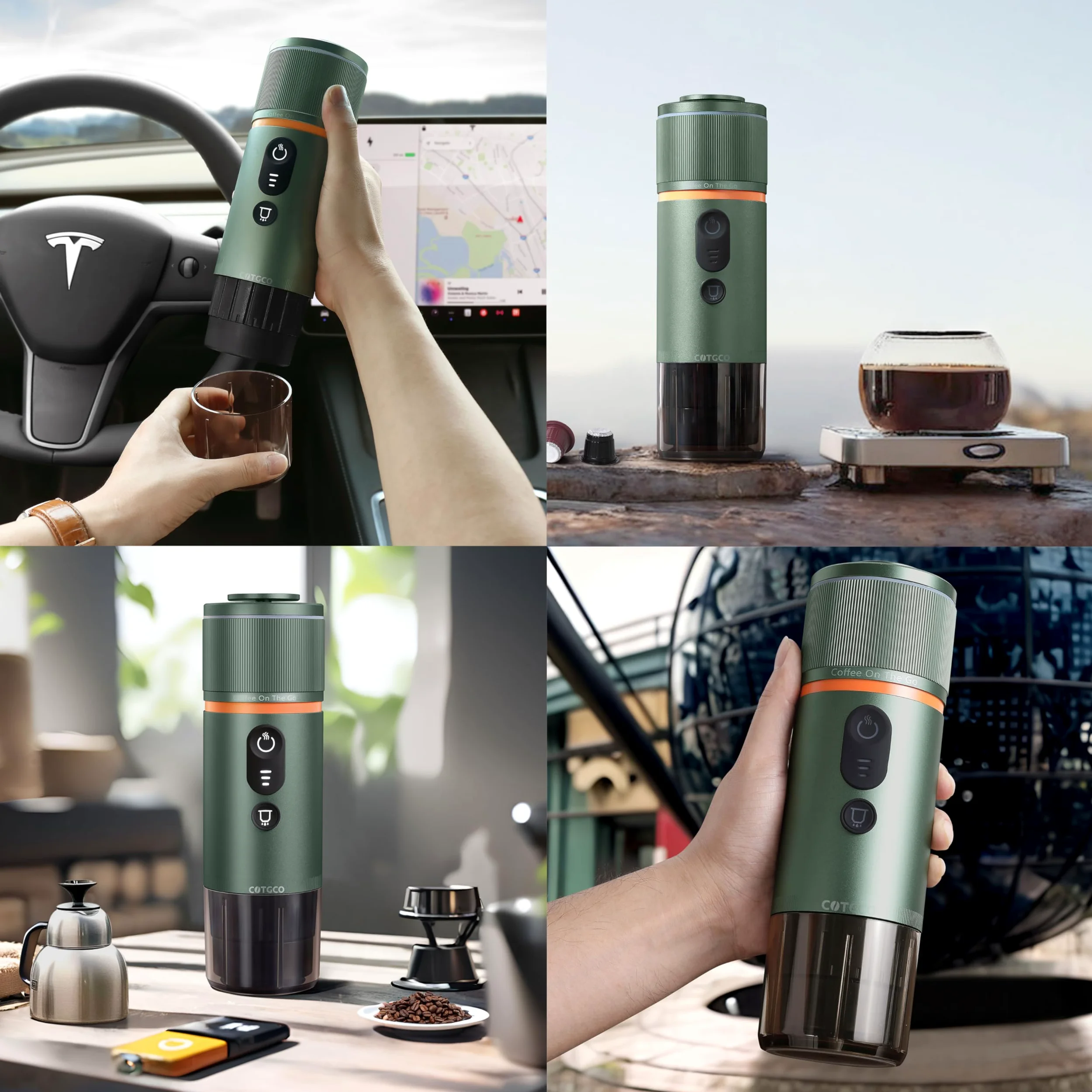 Cafetera Portátil con Cápsula de Espresso - 12V Máquina de Café Electrica con Batería - para Coche Camión y Viajes - Compatible con Cápsulas Originales Nespresso y Cápsula L'or(verde)