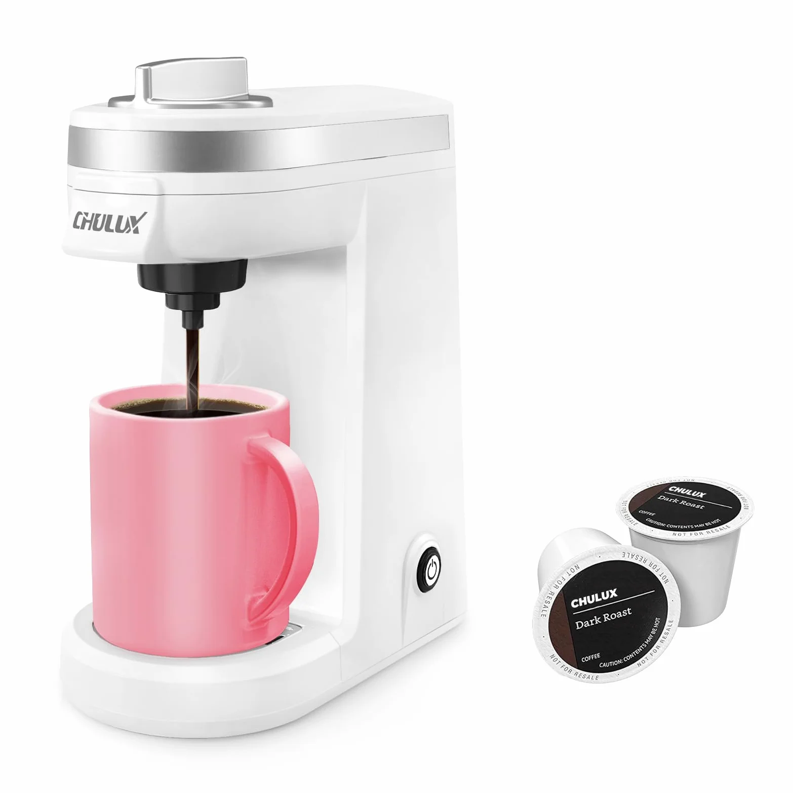 CHULUX Mini cafetera de viaje 2 en 1 para cápsulas K y café molido, cafetera de una sola porción para taza americana, cafetera de cápsulas ligeras, blanco perla