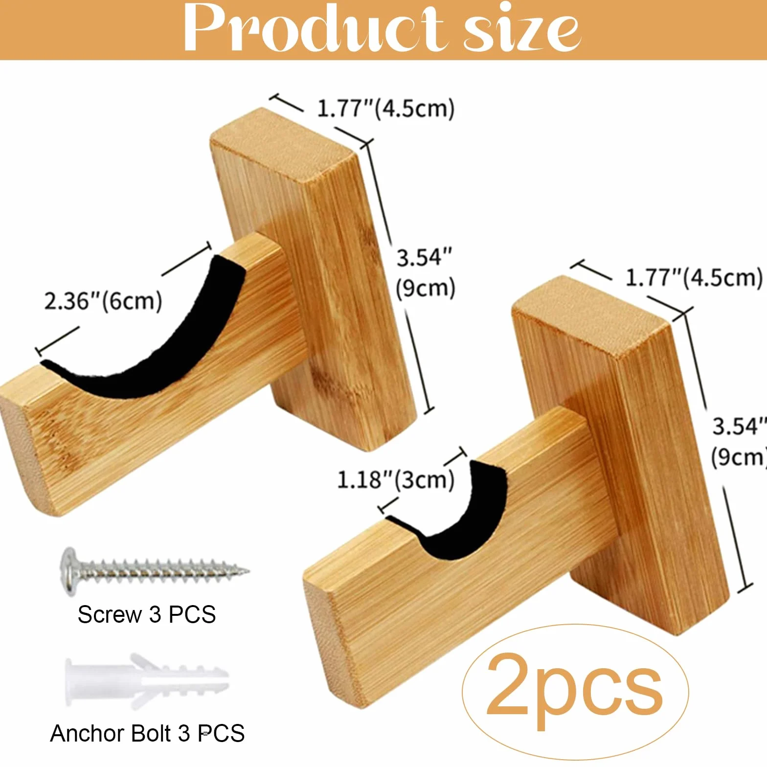 Soporte de Bate de Béisbol de Madera Maciza, Pantalla Horizontal, 2 Piezas, con Forro de Fieltro