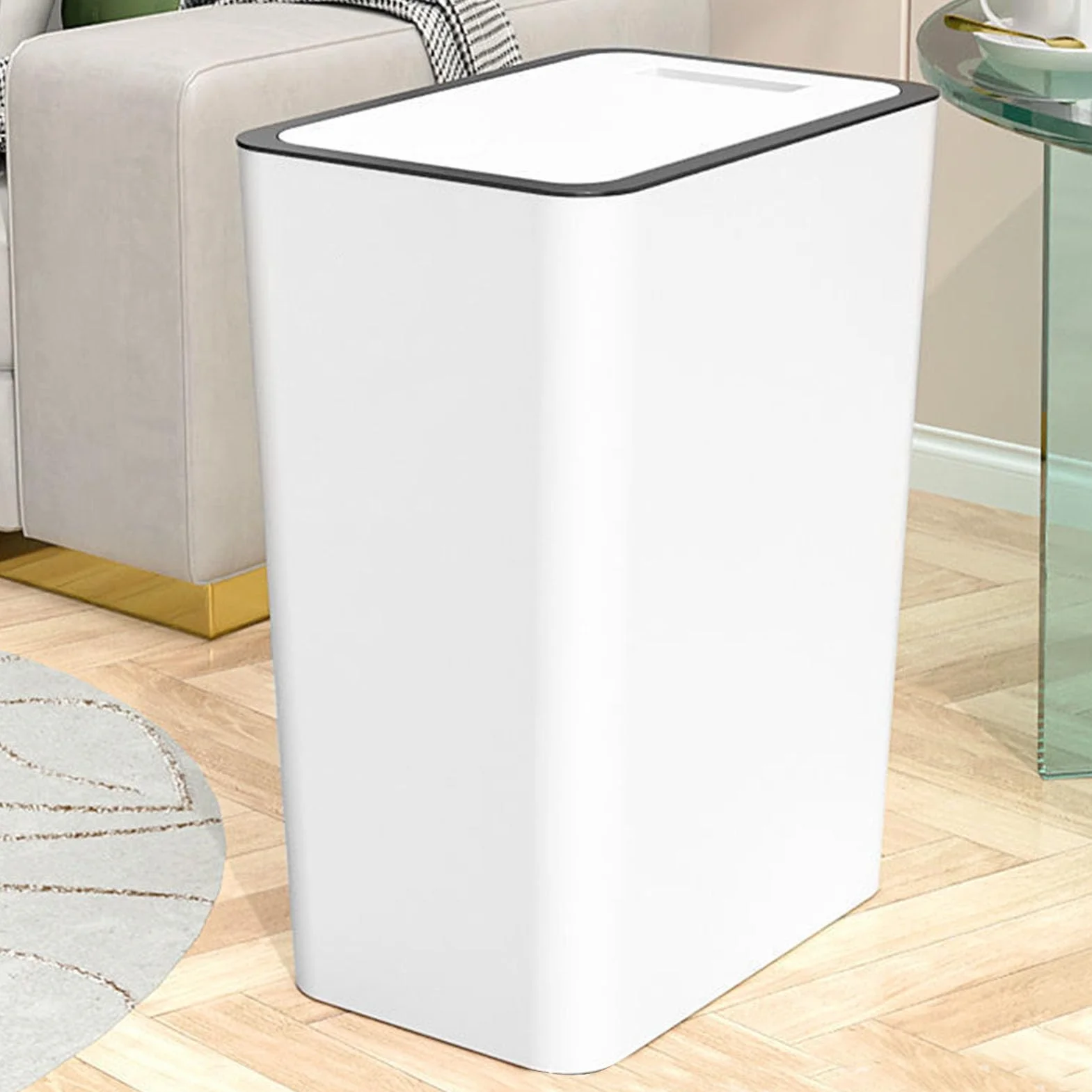 Bote de Basura 15L con Tapa Tipo Prensa para Baño, Dormitorio, Oficina