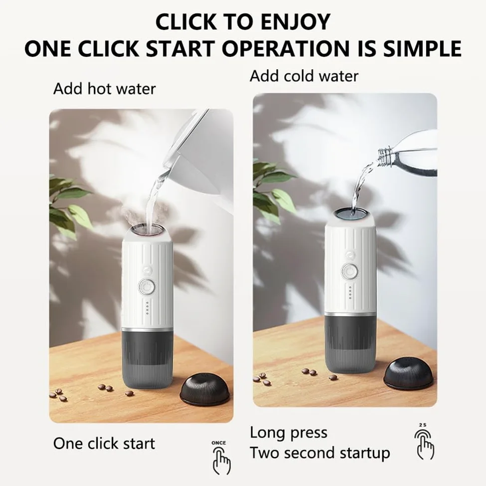 Bamberg Mini Cafetera de Cápsulas 2 en 1, Portátil, Compatible con USB, con Cápsulas y Café Molido, Intensidad Ajustable