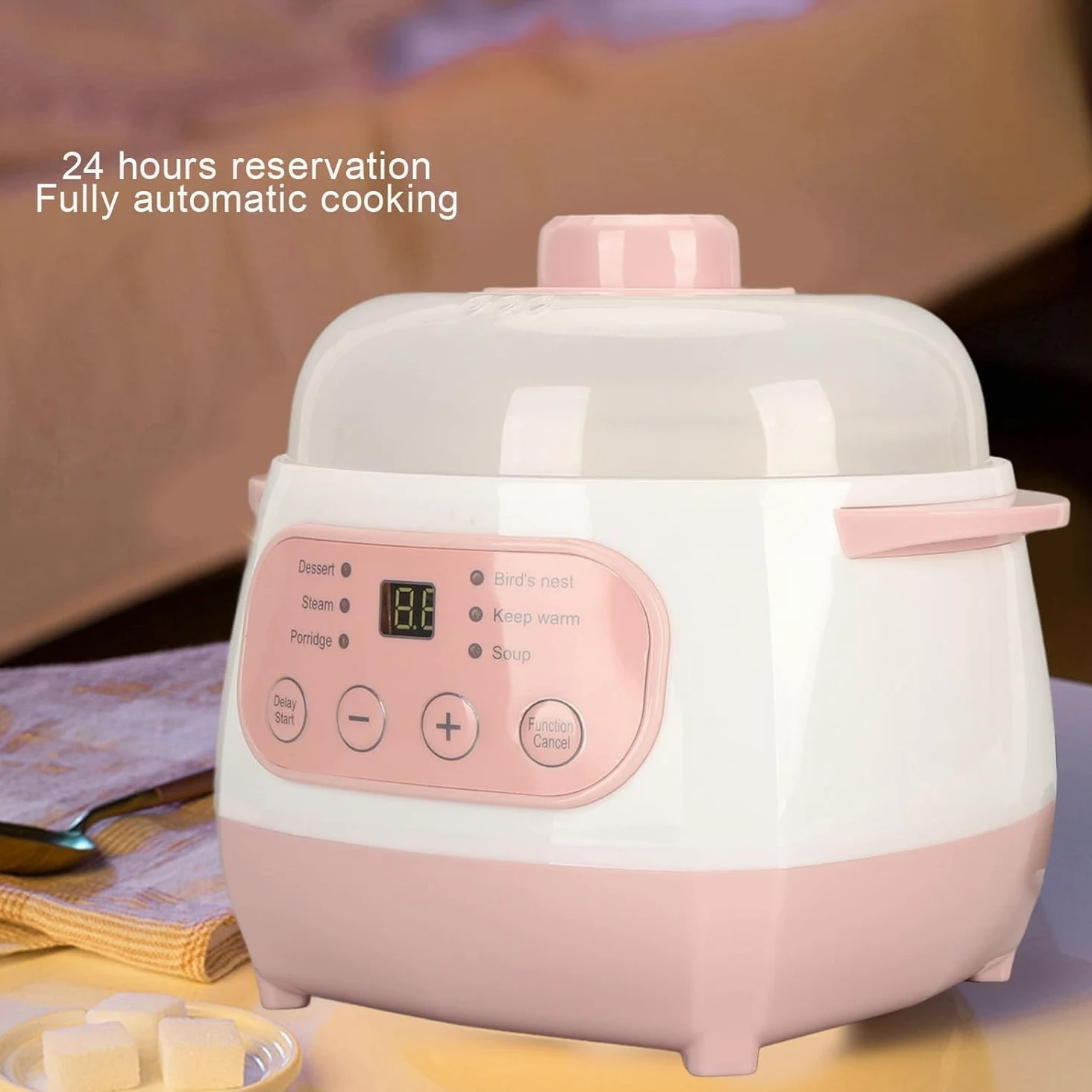 Olla Eléctrica Inteligente De Cerámica De 1 Litro para Sopas - Olla De Cocción Lenta Multifuncional con Sistema Anti-Quemado En Seco, Ideal para Gachas, Guisos Y Comidas Rápidas.