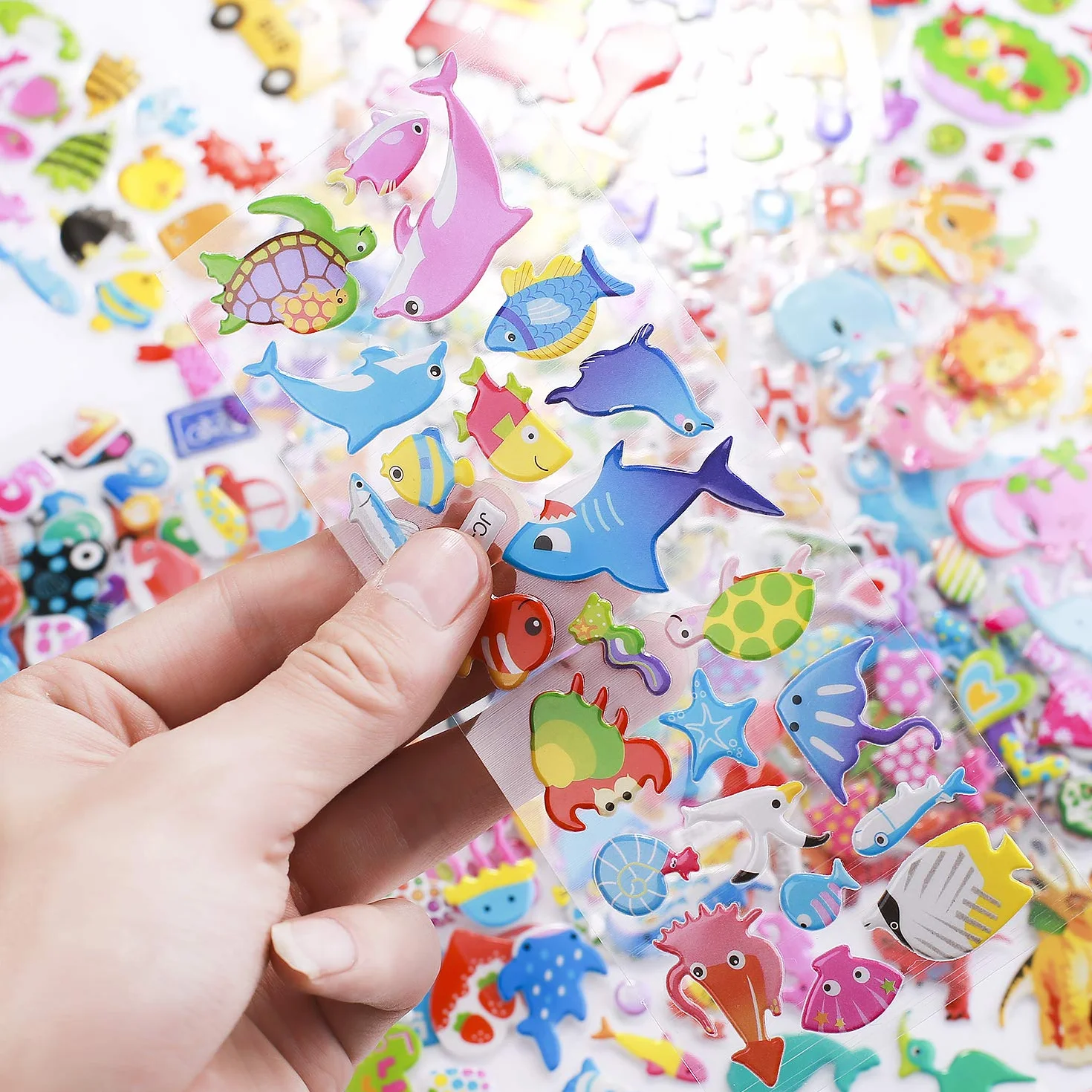 Pegatinas para Niños 600+, 24pcs Pegatinas Infantiles 3D Puffy Stickers, Aplicable Gratificantes Regalos Scrapbooking, Que Incluyen Automóviles,Animales, Números, Frutas, Letras, Vida Marina