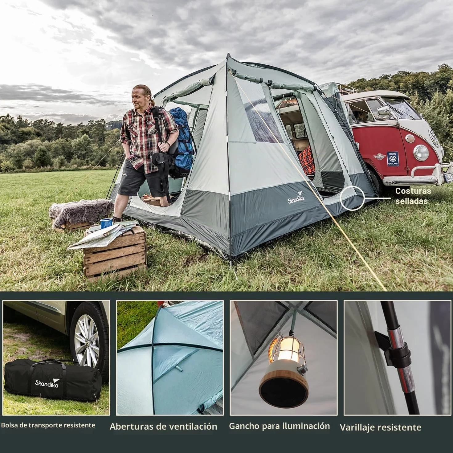 Skandika Pitea Van Tienda Avance Furgonetas Camping 4 Personas 310x300x225cm Suelo Cosido Bañera Mosquiteras