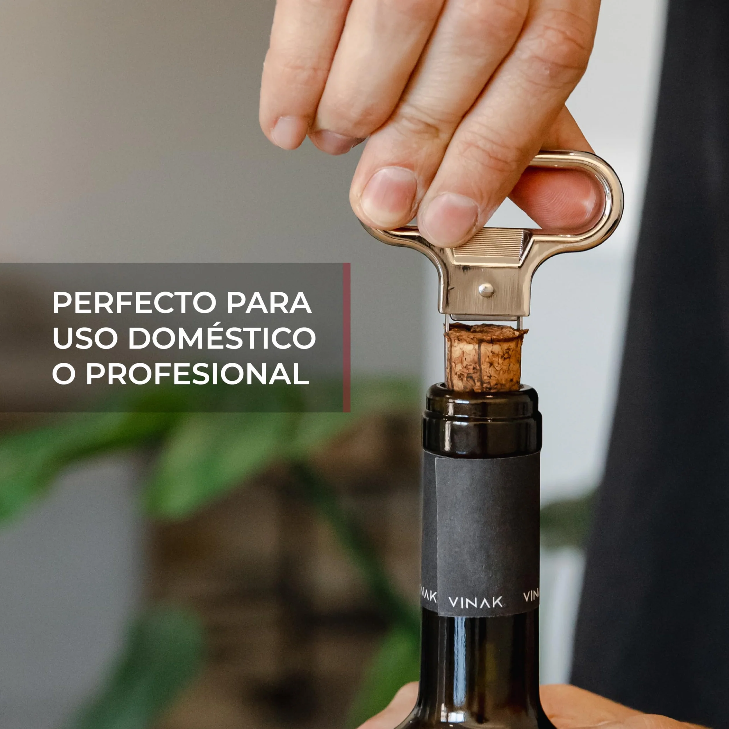 VINAK - Sacacorchos clásico de láminas | Abridor de vino de corchos viejos o rotos | Fabricado en acero cromado. Incluye estuche perfecto para regalo | Abrebotellas profesional