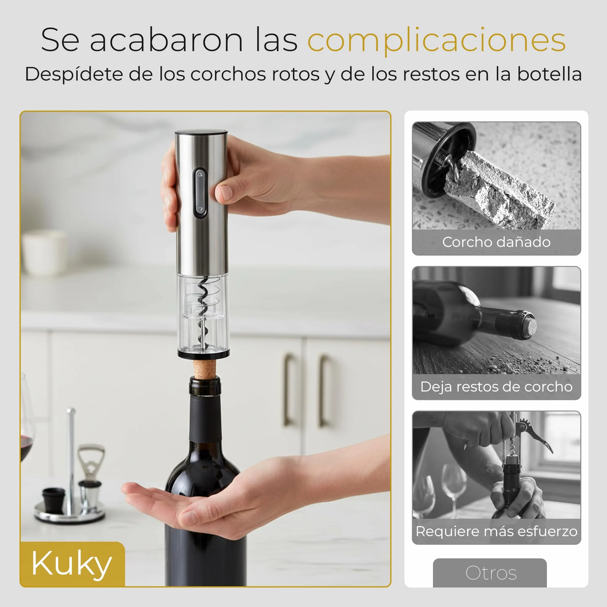 Sacacorchos Eléctrico Recargable para Vino con Cortacápsulas, Tapón de Vacío y Anillo Antigoteo, Set Abridor en Caja Regalo