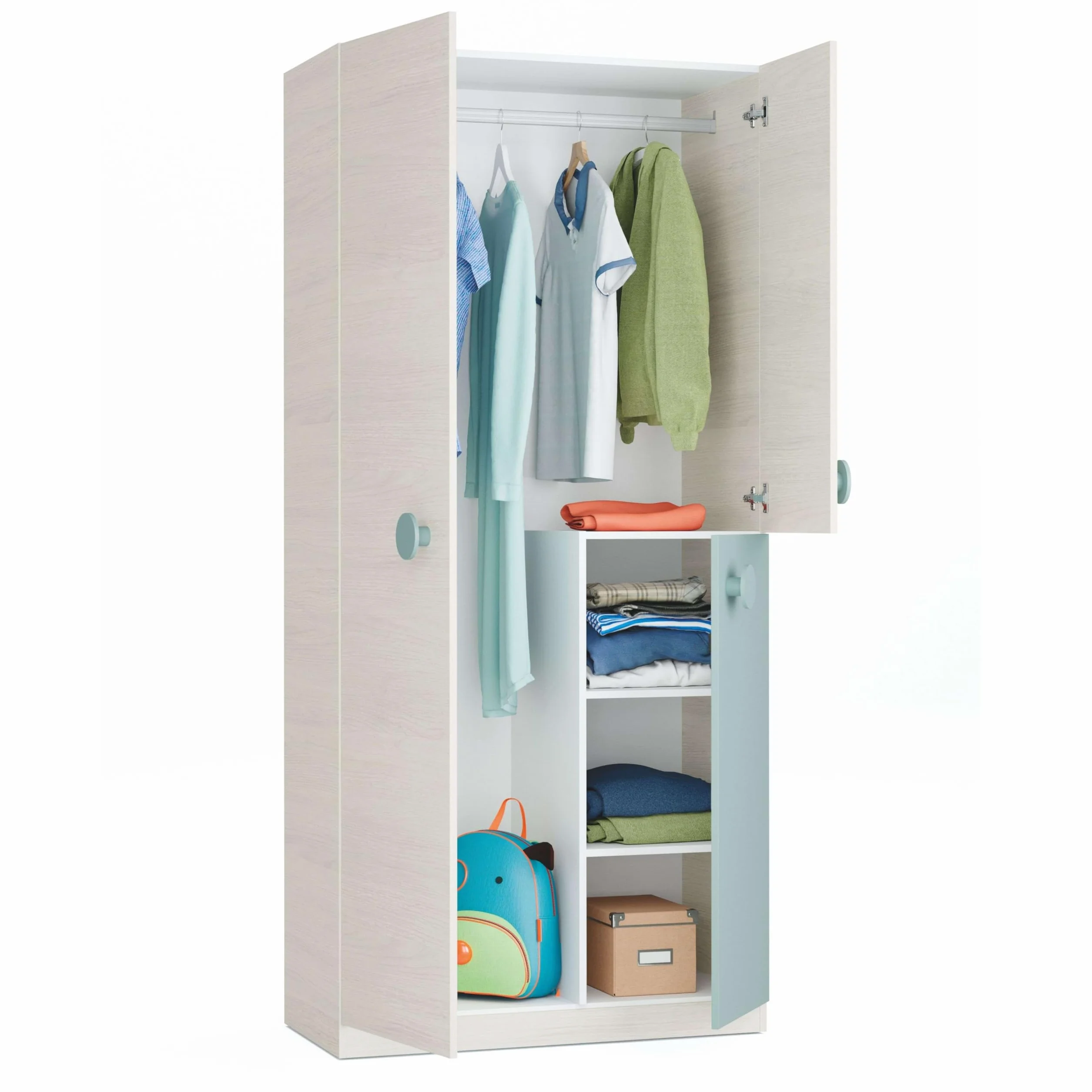 Habitdesign Armario Juvenil 3 Puertas, 200x90x52 (AltoxAnchoxFondo - en cm), Color Blanco Alpes y Verde Acqua