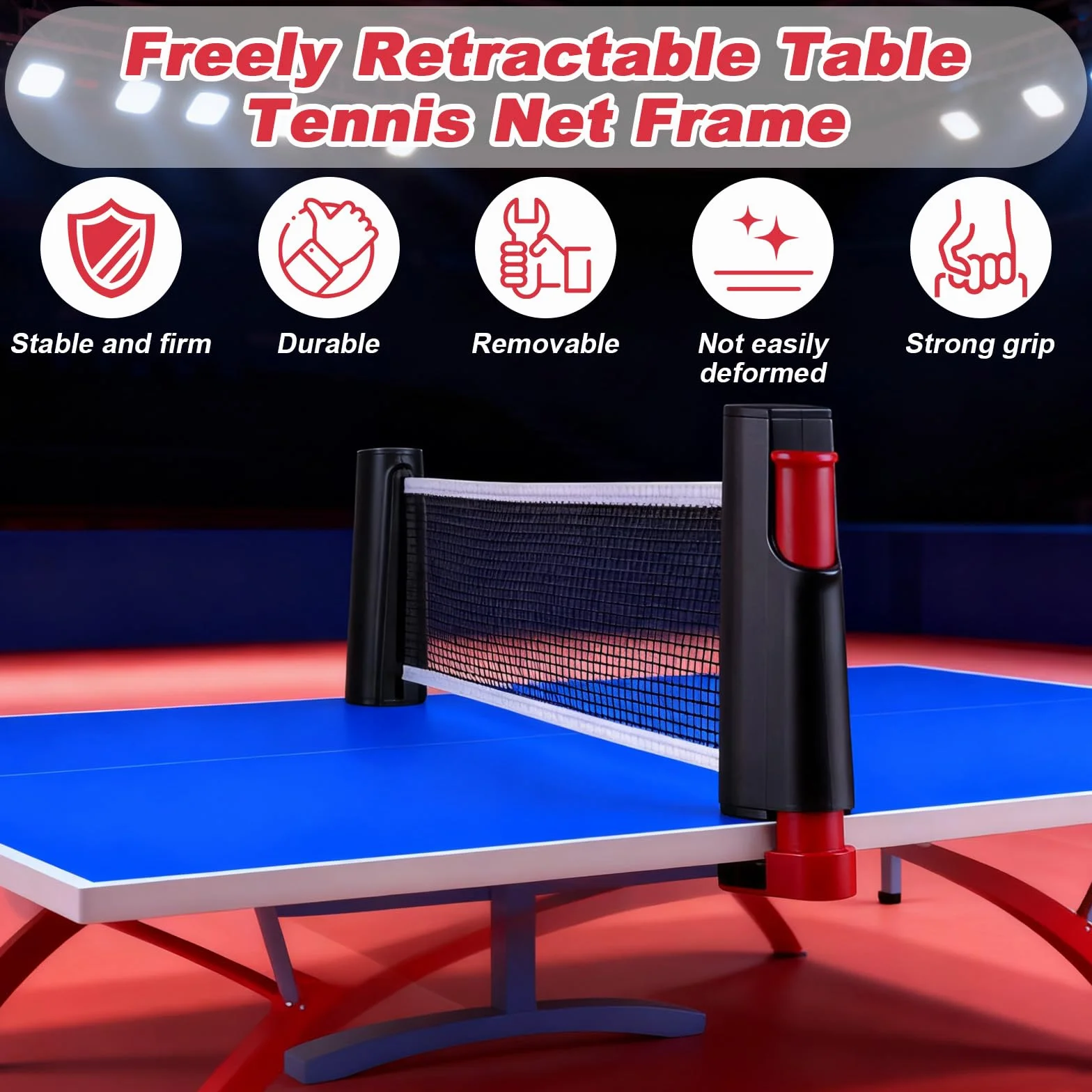 Red Ping Pong Retráctil 10-175cm, Soporte Tenis Mesa Extensible, Redes Ping Pong Telescópica para Mesa Familiar (Negro)