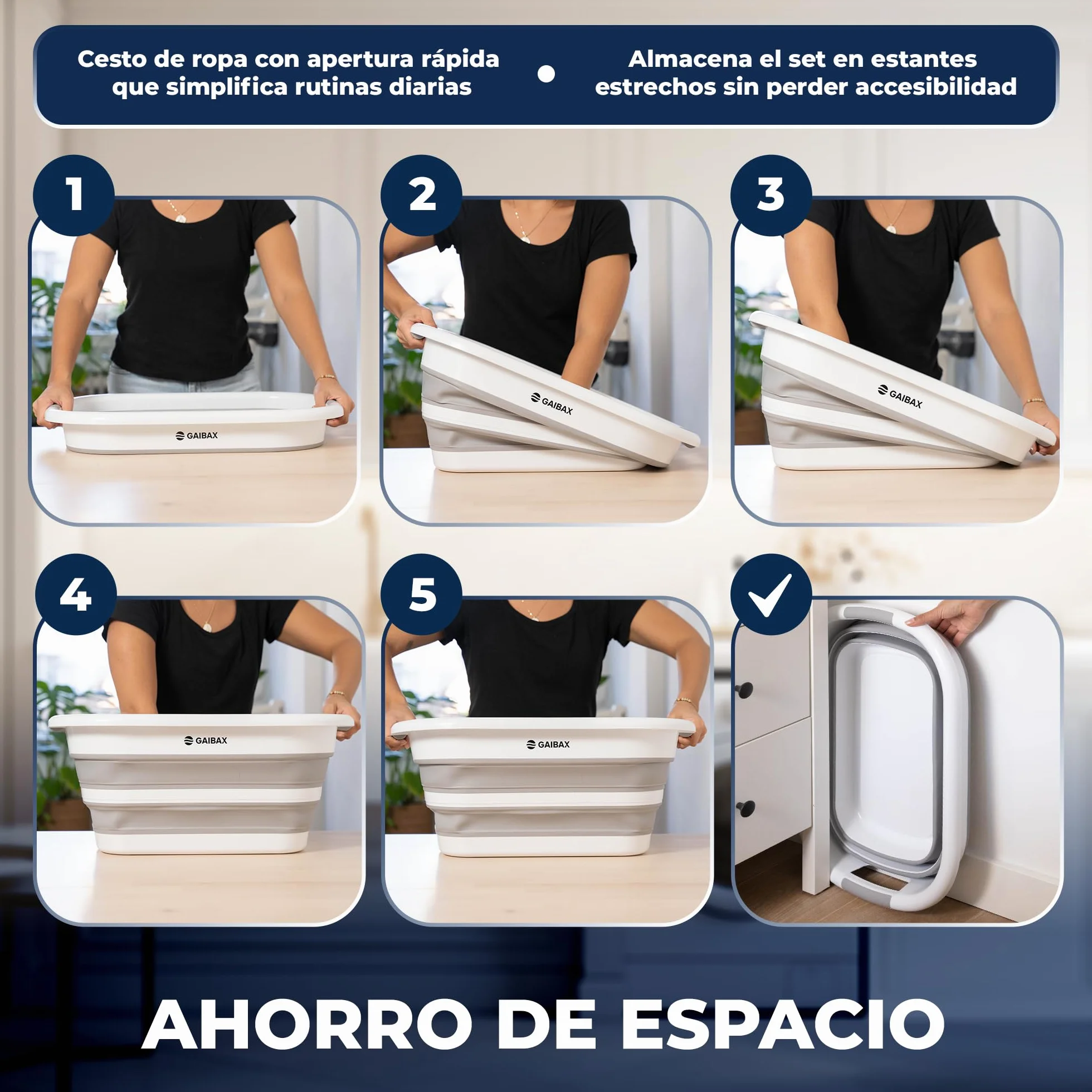 Cesto Ropa Plegable de Colada | Barreño Plegable Incluido | Blanco/Gris | Gran Capacidad 26L | Cesta Multiuso para Colada y Almacenaje | Diseño Compacto Ahorra Espacio en Hogar y Camping (Blanco/Gris)