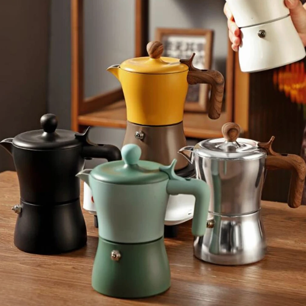 Cafetera Italiana para Espresso, 3 Tazas Cafetera Moka De Aluminio, Cafetera Moka con Asa De Madera(White)