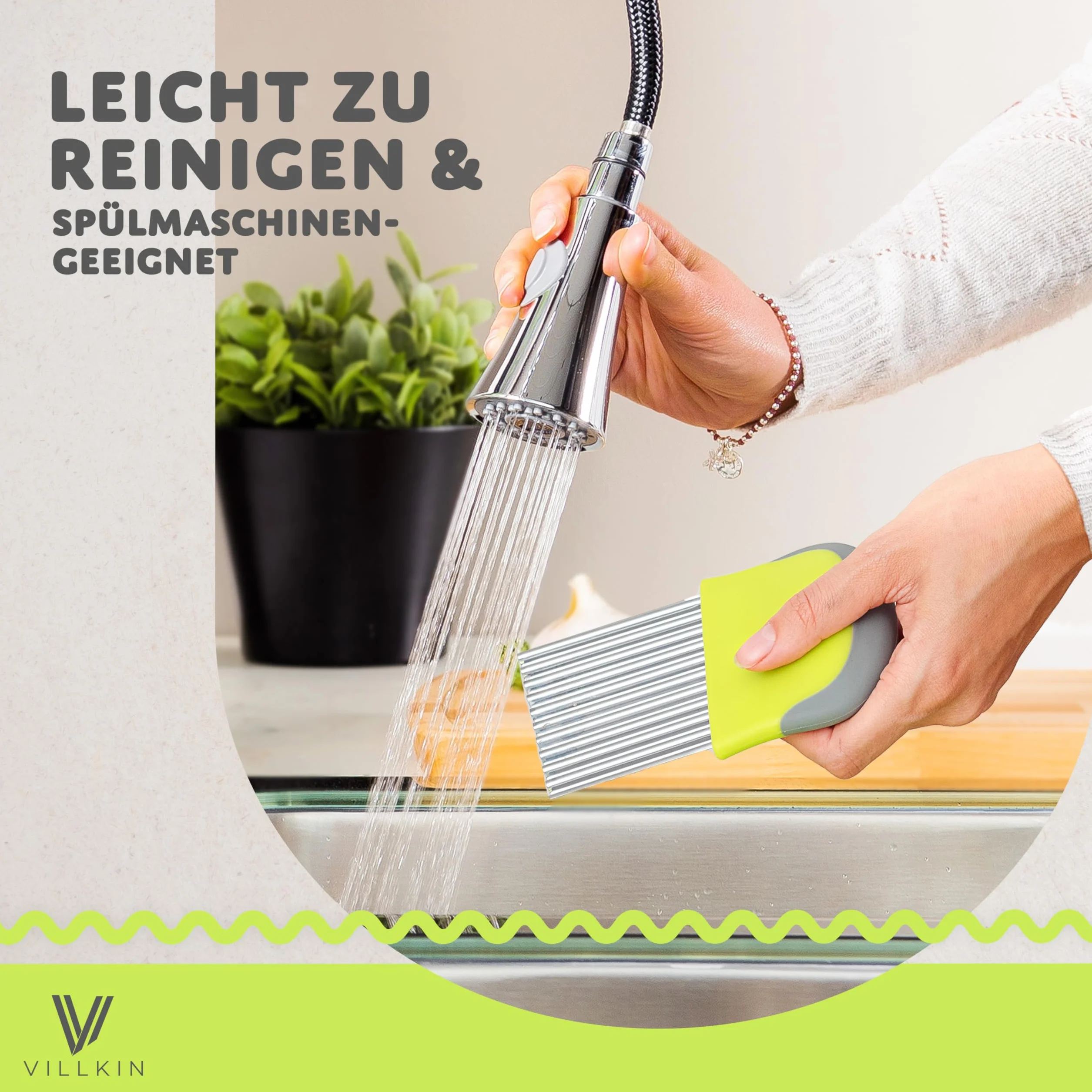 Villkin Cortador Ondas Acero Inoxidable para Frutas Verduras Estriadas - Mango Ergonomico Ondulado Cuchillo Cocina Divertida