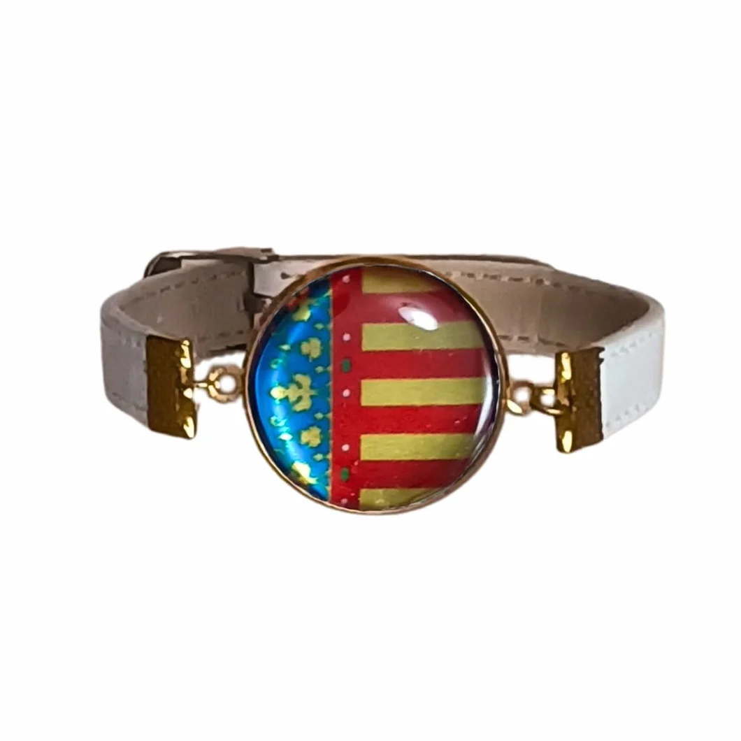 Feyma Pulsera de la Comunidad Valenciana con Medallón (Reial Senyera), Correa Ajustable, Regalo Souvenir Regional