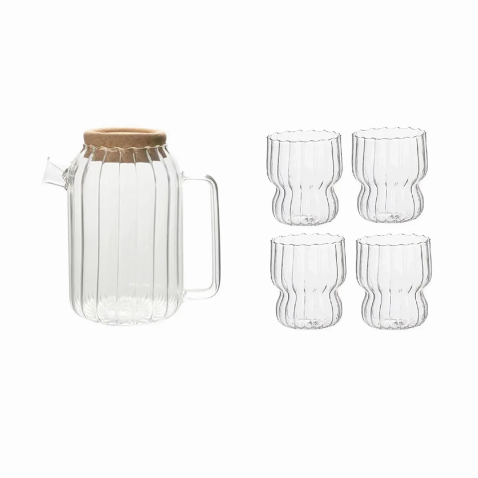 Jarra Juego de jarra agua vidrio rayado con asa y tazas