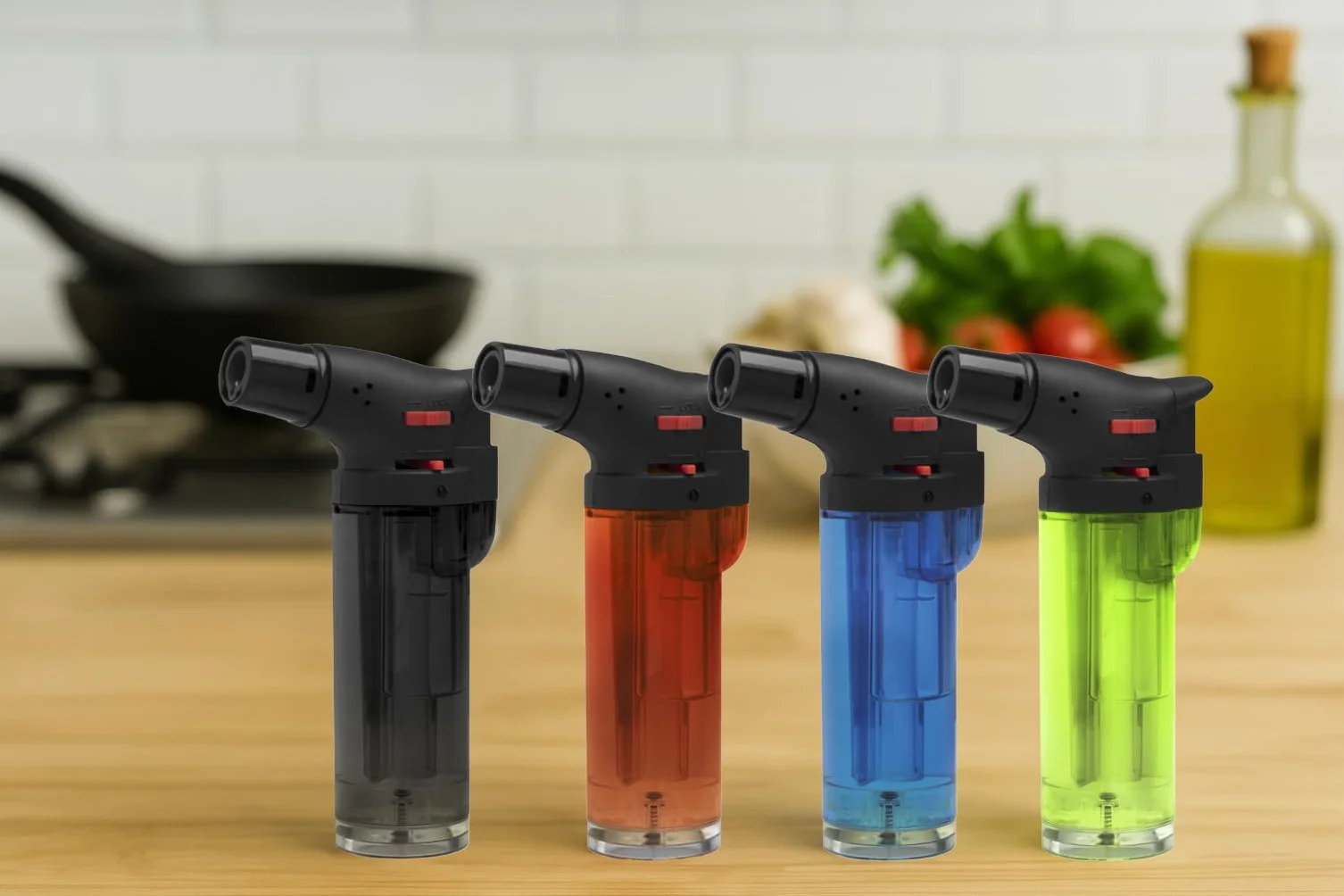 HIBRON Soplete De Cocina, Profesional Antorcha Butano Encendedor Mechero, Recargable Mini Culinario, con Bloqueo de Seguridad & Llama Ajustable para barbacóa Crema Cámping (Gas precargado), Pack x2