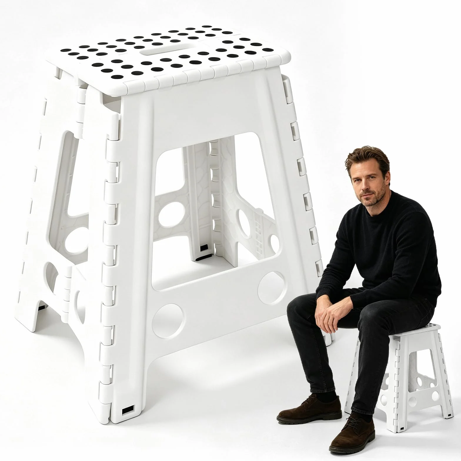 Taburete Plegable 45cm Escalón Portátil para Baño Cocina Jardín Blanco