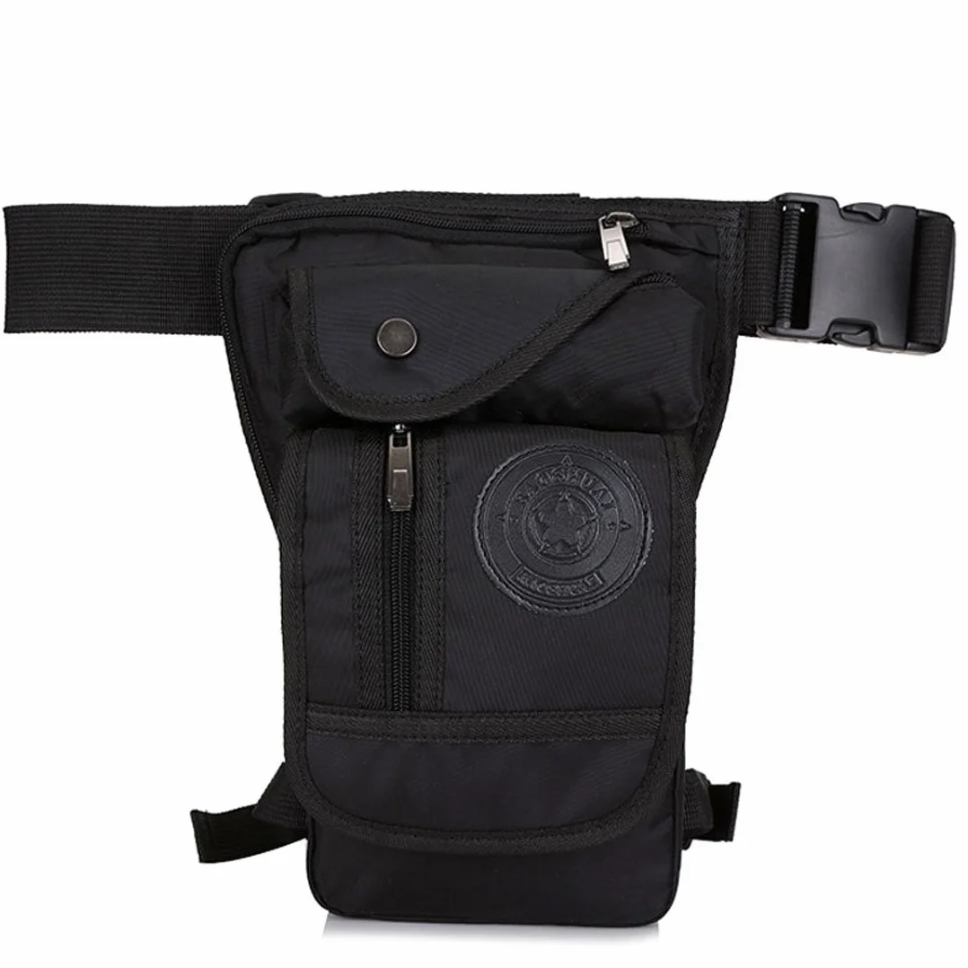 Nylon Bolsa Táctica de Pierna para Hombre Mujer Motocicleta Crossbody Hombro Bolso Cintura Riñonera Fanny Pack Negro