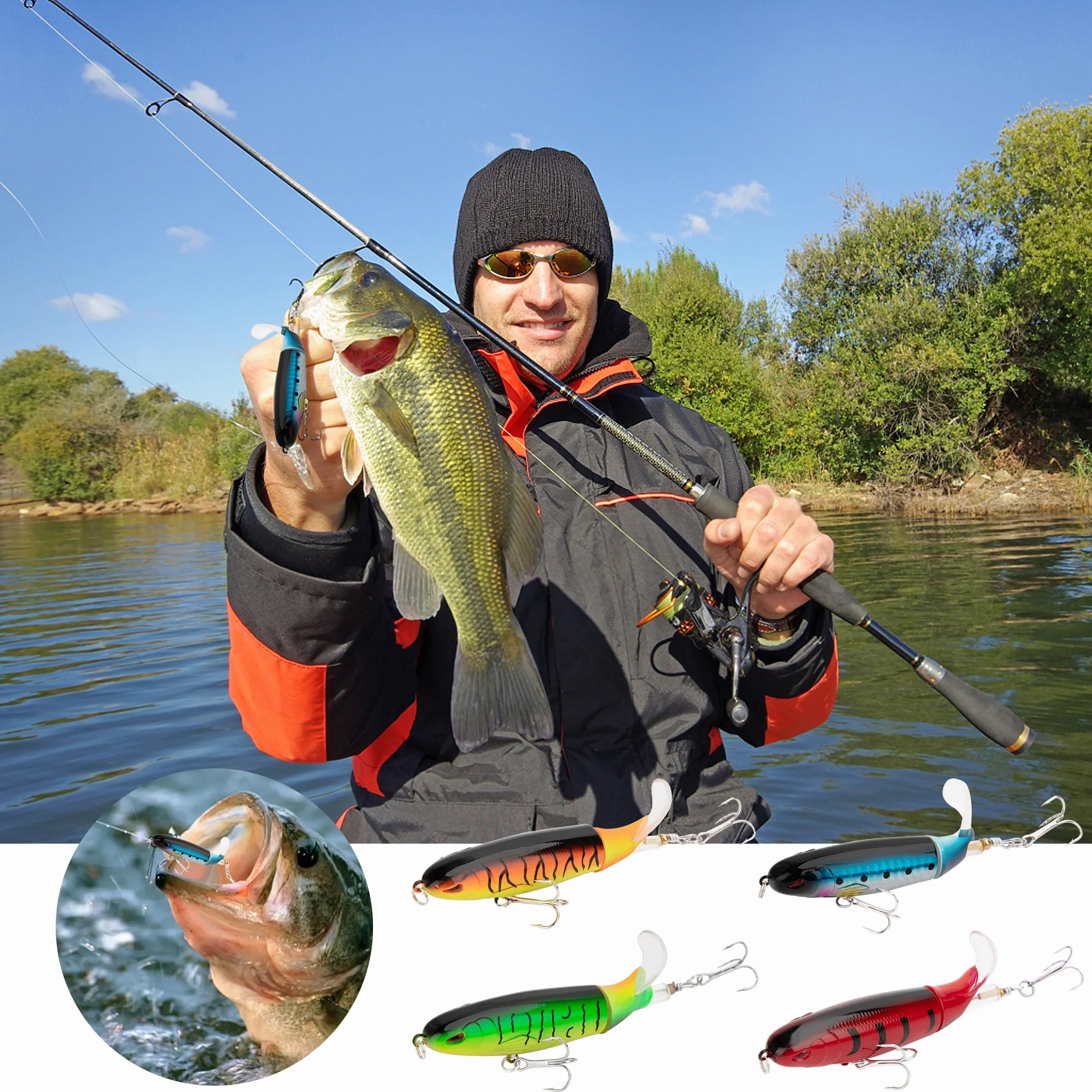Señuelo Pesca, Señuelos Superficie Lubina con Ganchos, Fishing Lure Bait 13g, Regalos de Pesca para Hombres Trucha Bagre Siluros Bass (4 Piezas)