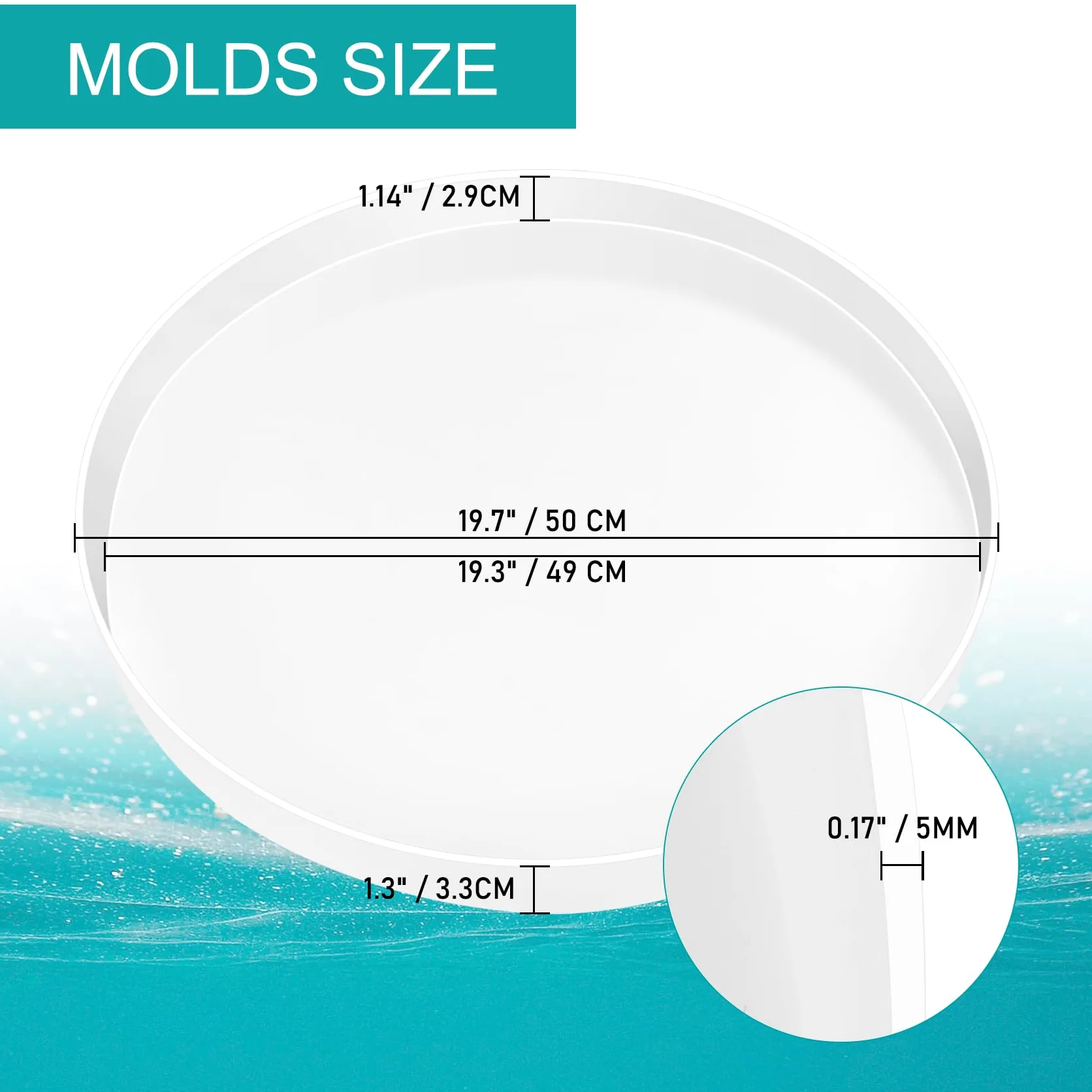 Molde grande de resina de silicona redonda, molde grande de resina epoxi para embutidos, mesa de resina de río, decoración del hogar (49 x 49 cm)