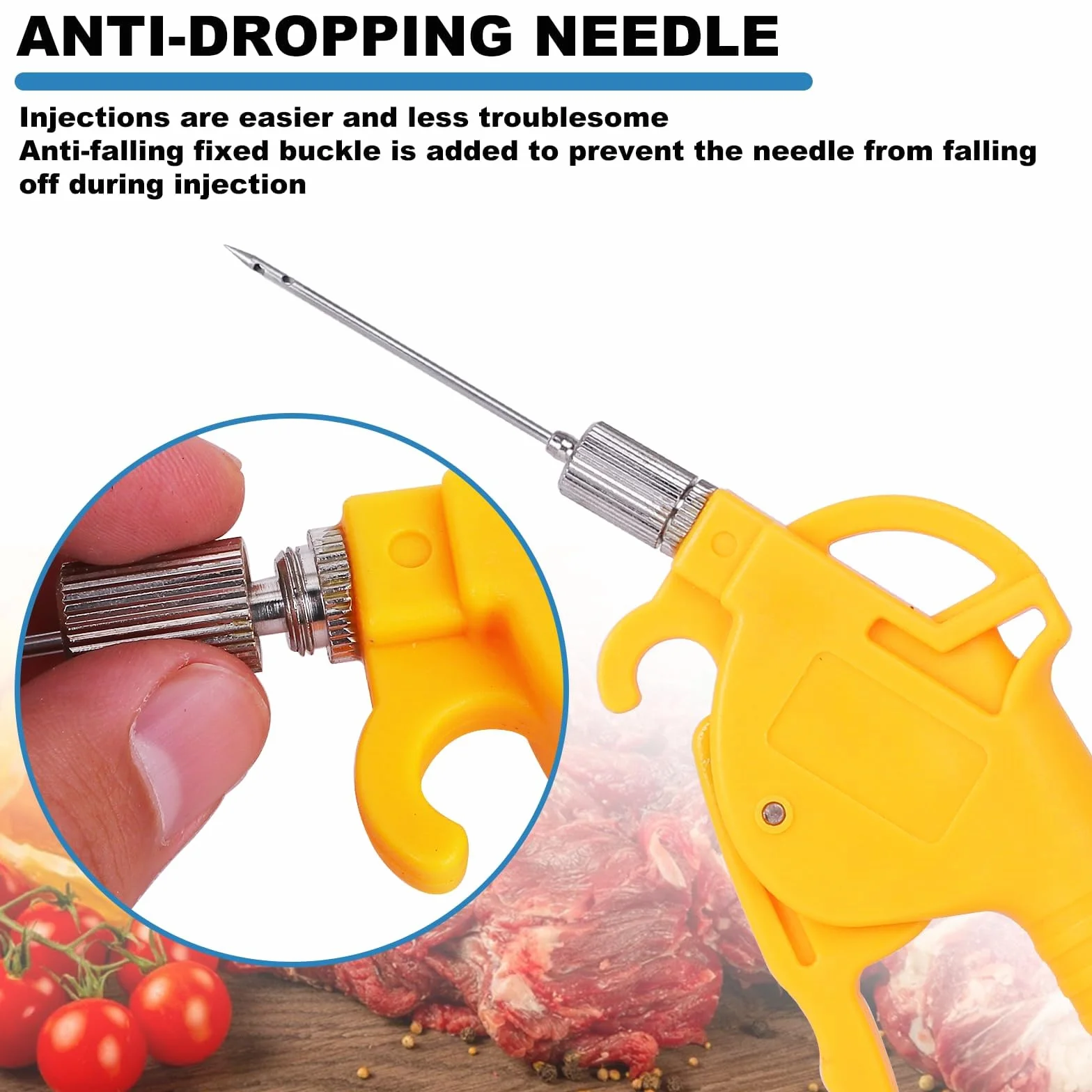 MXBAOHENG Pistola Inyectora de Carne Eléctrica con Manguera 50W Inyector Automático de Marinados Pistola Individual con 10 Agujas de Acero Inoxidable para Asar Pavo, Cerdo, Carne de Res