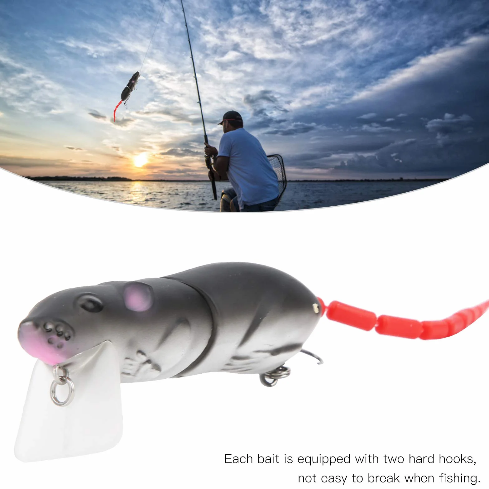 Keenso Cebo de Pesca Artificial, cebos y señuelos de Pesca con Forma de ratón, Cebo de Agua Dulce y Salada con anzuelos triples