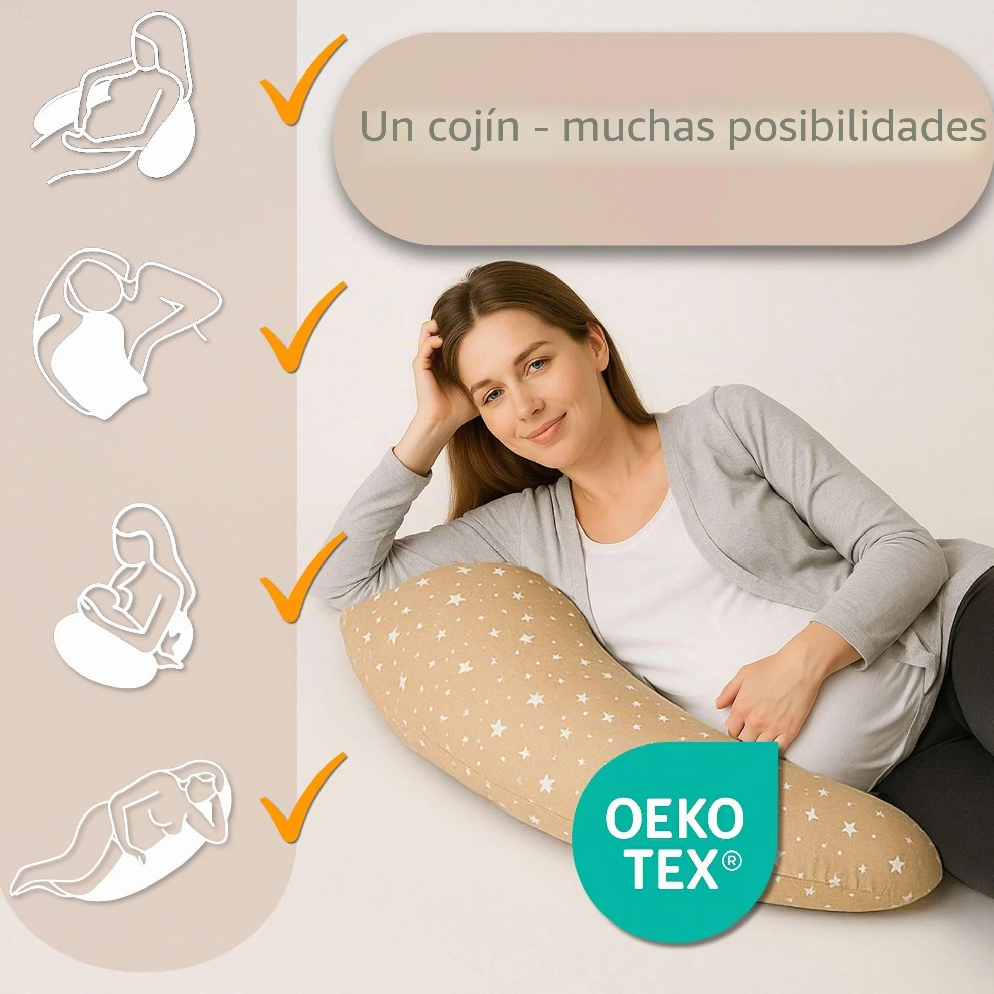 Totsy Baby Cojin Lactancia y Embarazo 190cm – Almohada para Dormir de Lado Descanso y relajación Ideal para futuras mamás Forma en C Oeko-Tex