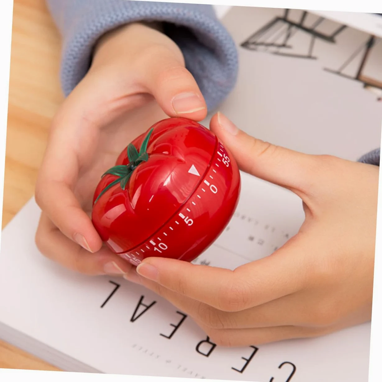 COLLBATH Temporizador Mecánico de Cocina sin Batería Forma de Tomate, 2 Piezas, Rotación Manual para Cocinar Cocina