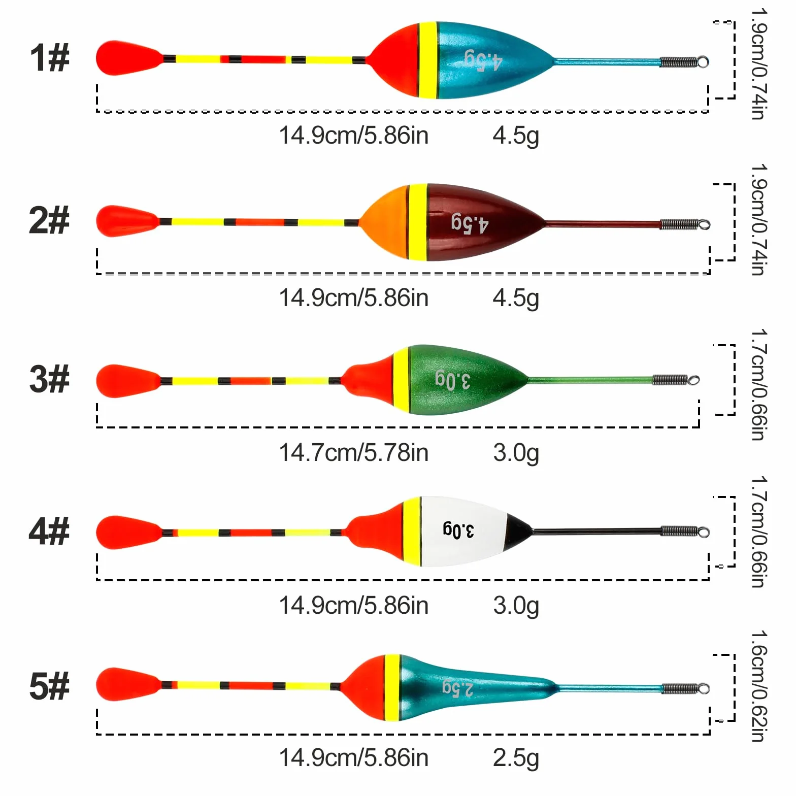 VIPMOON Flotador de Pesca Trucha 0.6-4.5g 10 Unidades