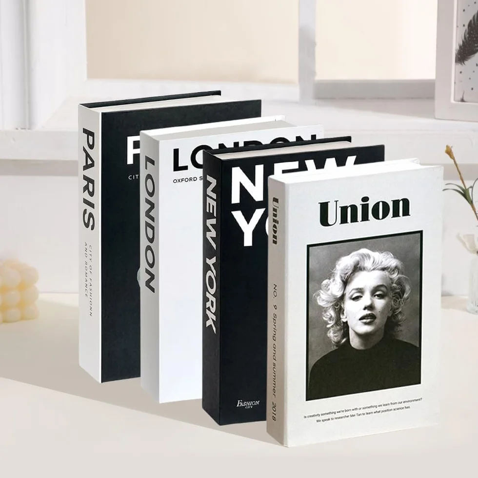 4PCS Libros Decorativos Falsos Moda, Decoracion Estanteria Libros de Imitación Plegables,Libros de Decoracion de Interiores,Decoracion Hogar Libros de Exhibición Falsos,Display Libreria Falsa