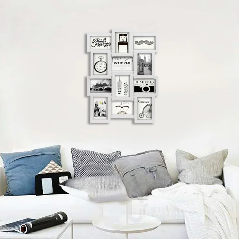 Songmics RPF112W Marco para 12 Fotos, Cada una de 10 x 15 cm, con un Marco Individual, Material de MDF, Color Blanco con Grano de Madera