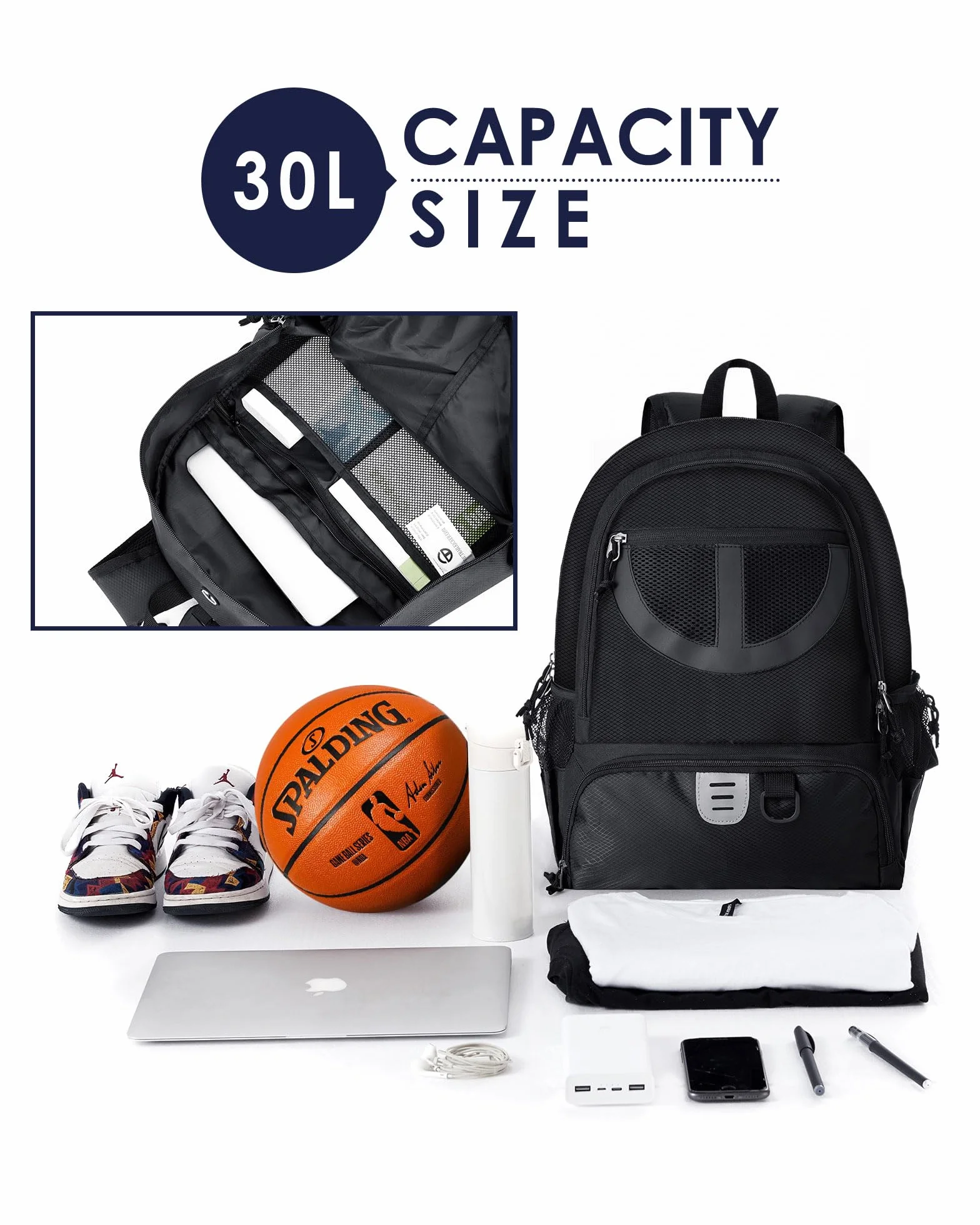 TRAILKICKER Mochila de Malla Negra para Baloncesto, Fútbol, Voleibol, con Compartimento para Pelota y Zapatos