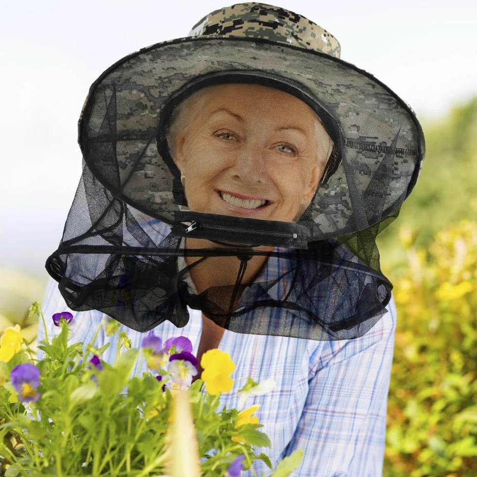 Sombrero Antimosquito, Mosca Máscara Sombrero con Cabeza Net Malla, Aire Libre Pesca Sombreros, Gorro Mosquitera Rostro y Cuello, Sombrero de Apicultura para Senderismo Aire Libre Camping Pesca