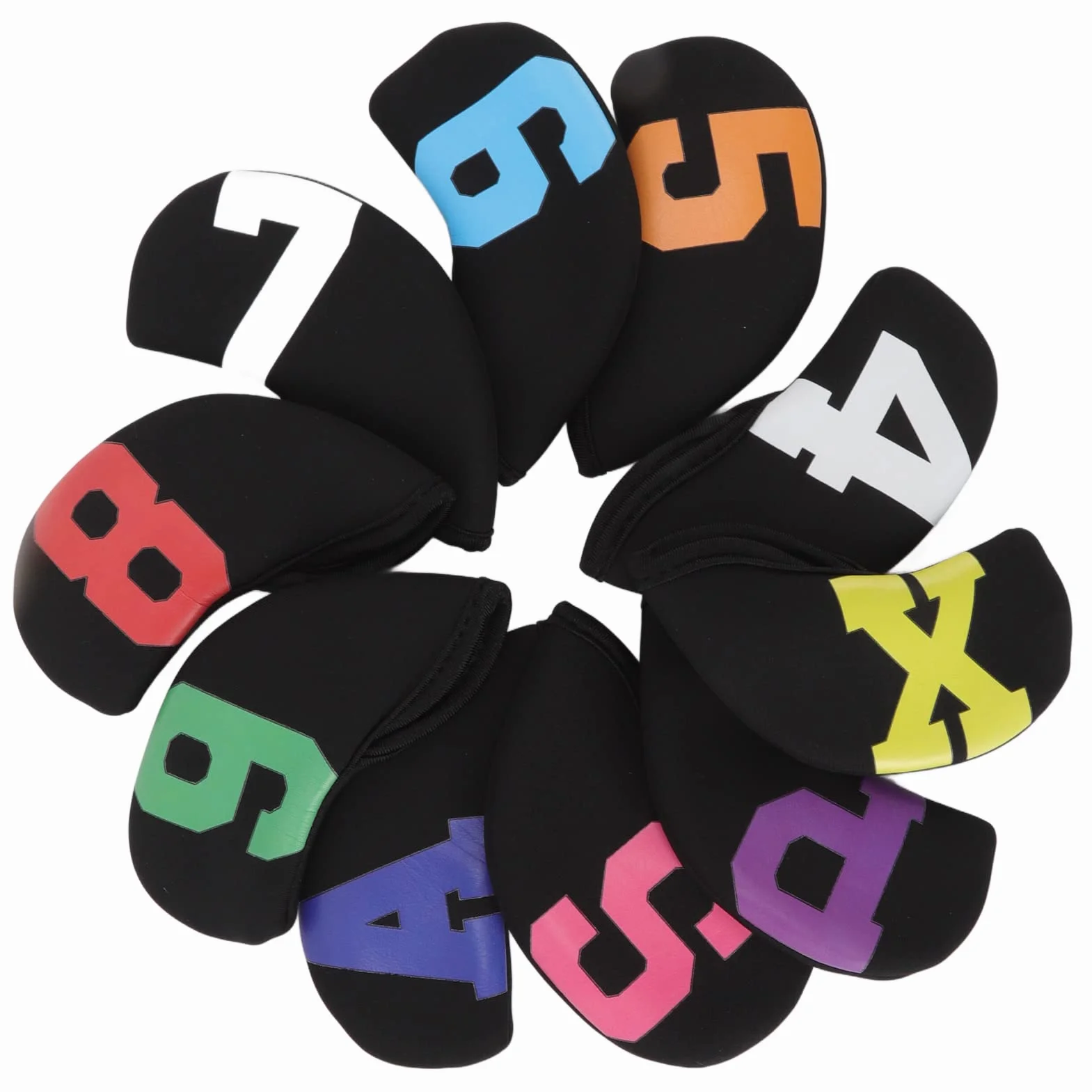 Fundas Premium para Cabezas de Hierro de Golf, Neopreno Impermeable, con Numeración de Colores, 10 Uds. (Negro)