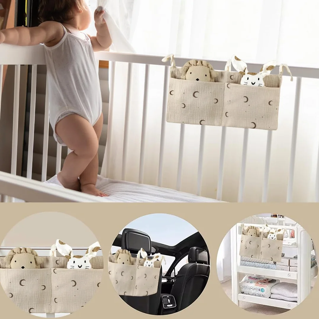 Organizador Colgante para Cama de Bebé Bolsa de Almacenamiento 2 Bolsillos para Pañales y Juguetes